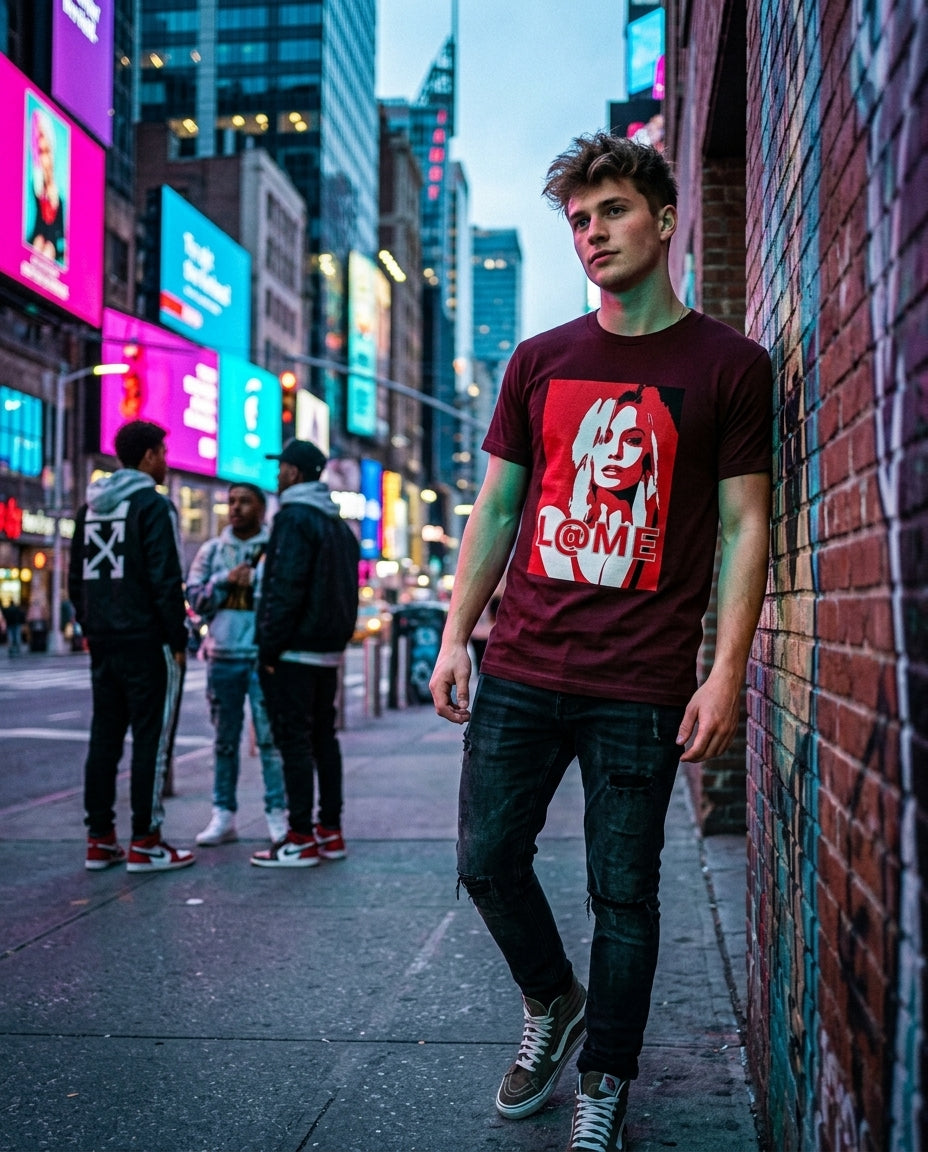 Make a Statement with Our Bold Pop-Art Graphic Tee - Vibrant Red Cotton Style
