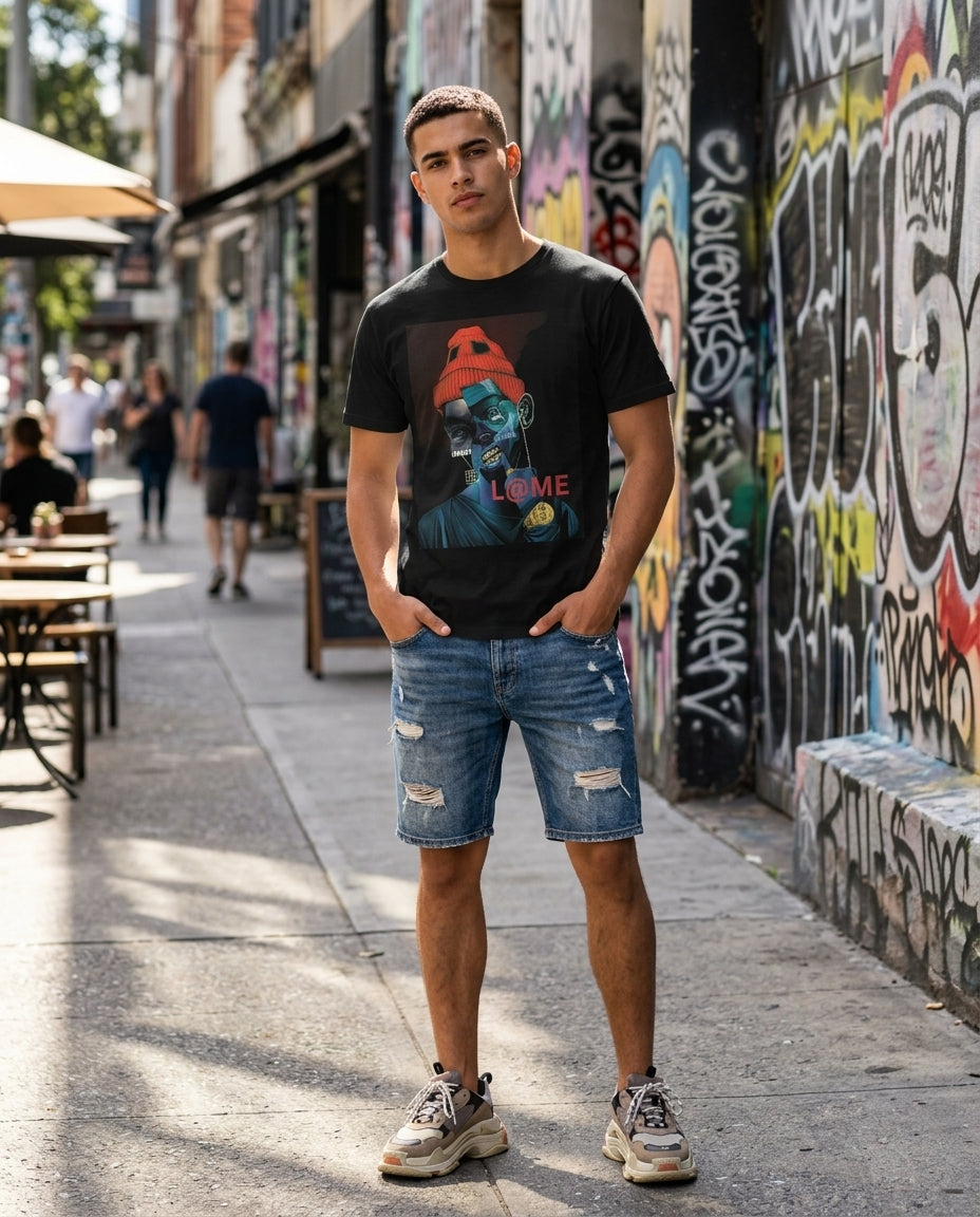 L@ME Coolness Style graphic tee lifestyle shot, male model