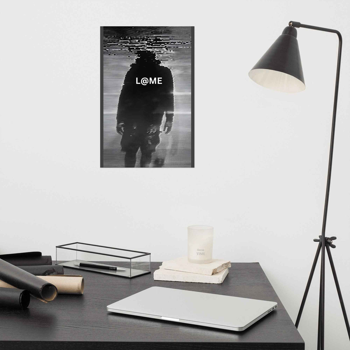 L@ME Glitch Phantom | Black & White Art | Matte Poster