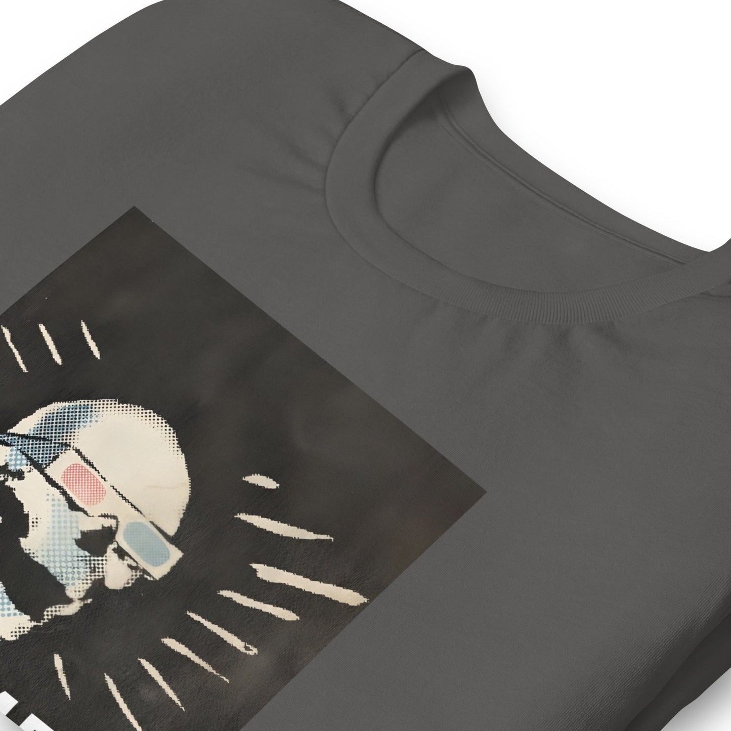 Black streetwear tee featuring a stylized skull with lightburst accents and tinted shades.