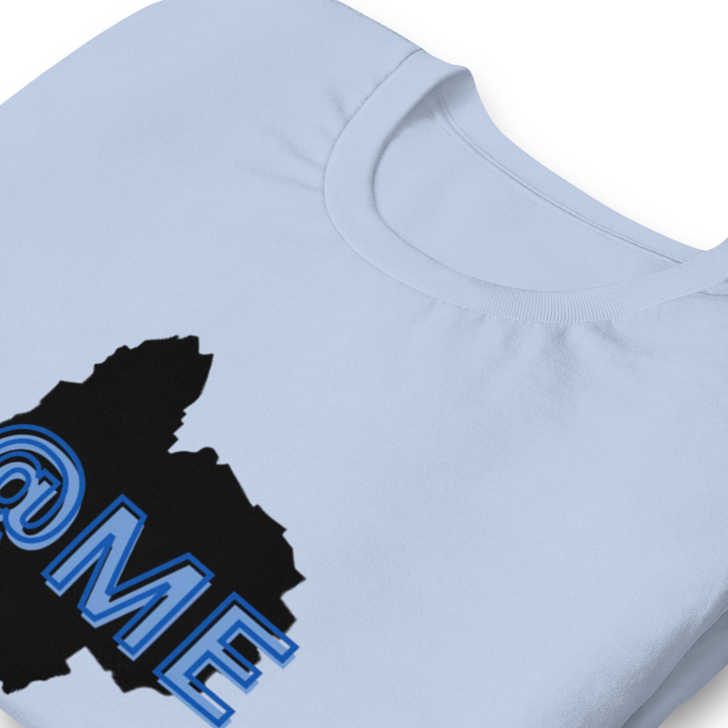 Purple unisex tee with black silhouette graphic and blue lettering on front