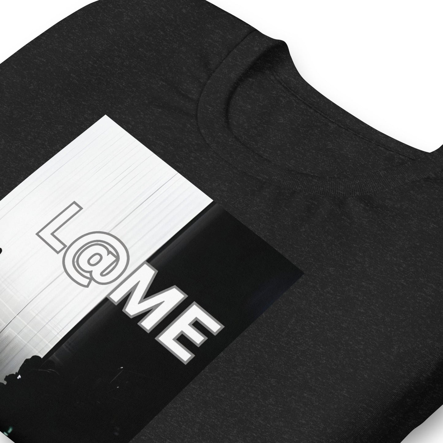 Unisex T-shirt featuring a high-fashion runway figure in monochrome on soft cotton fabric.
