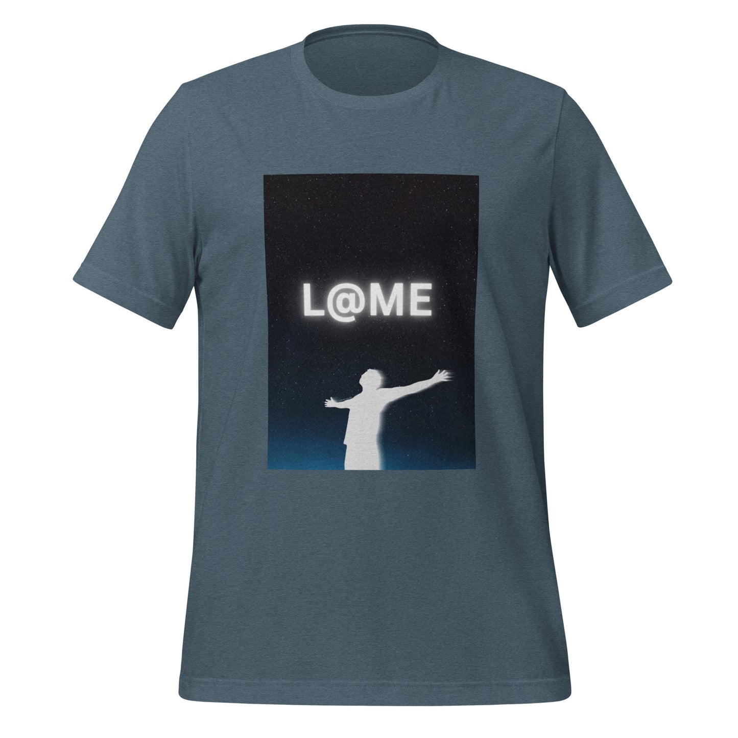 Unisex white t-shirt with a glowing silhouette and starry night sky design on front