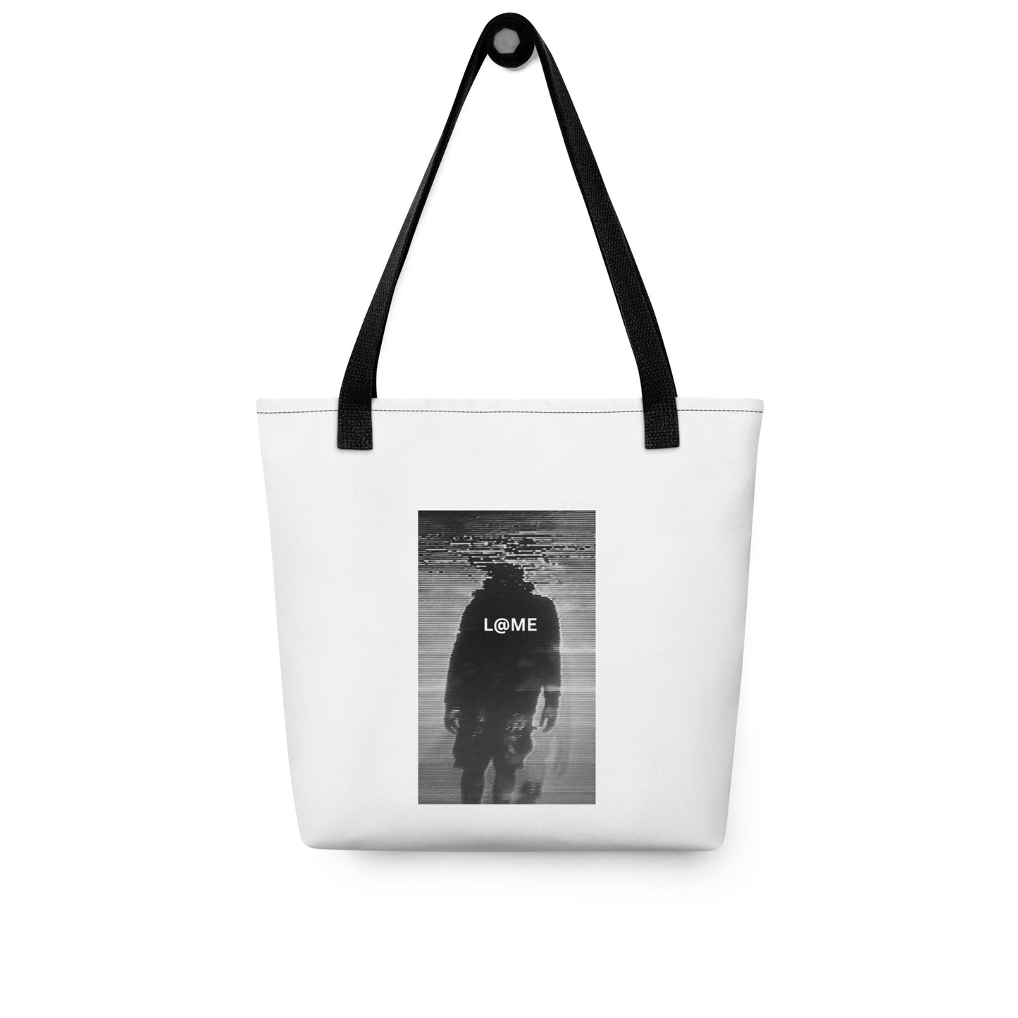 Durable tote bag with a bold L@ME graphic, dual cotton handles, and all-over print design.