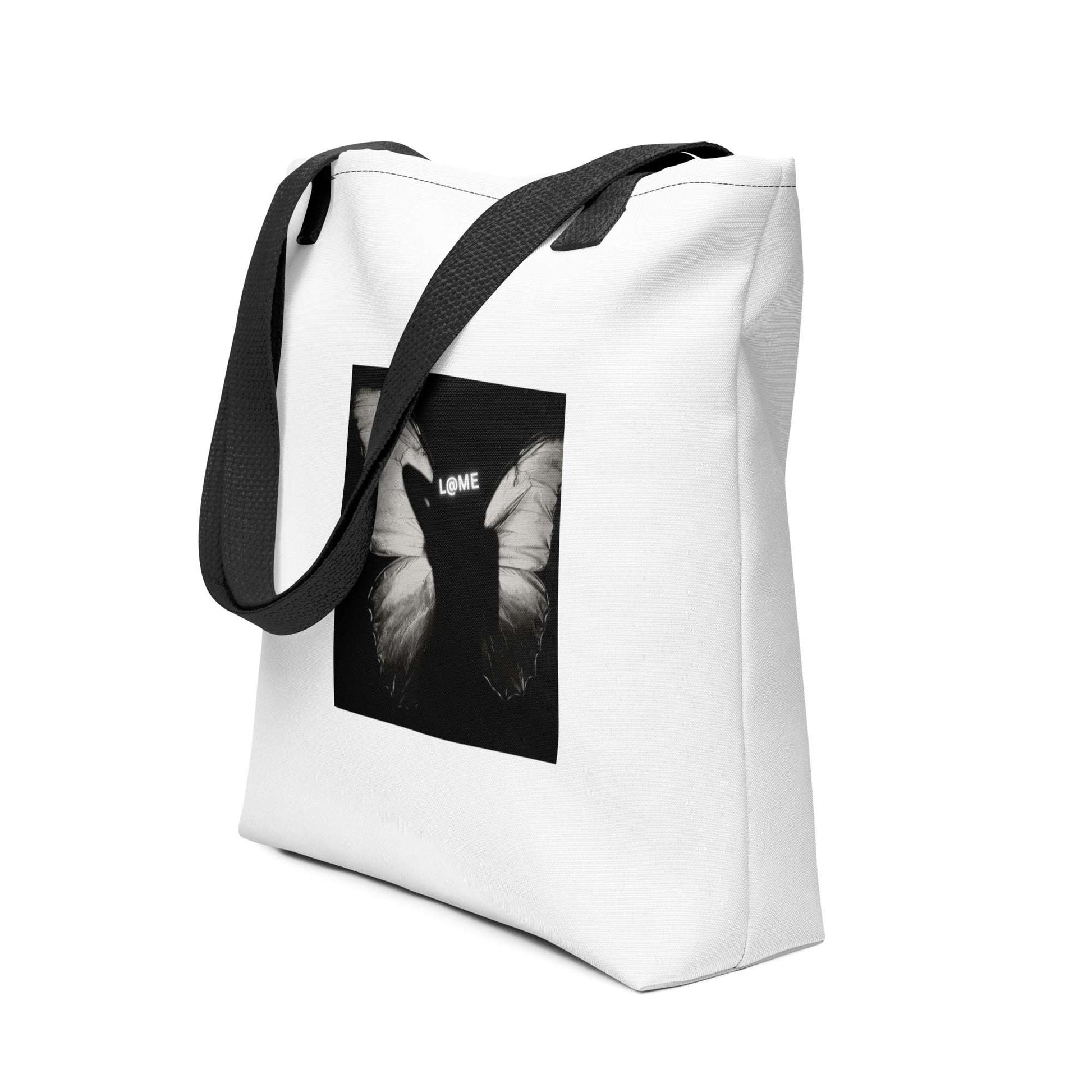 Square L@ME tote bag with butterfly print and dual cotton bull denim handles