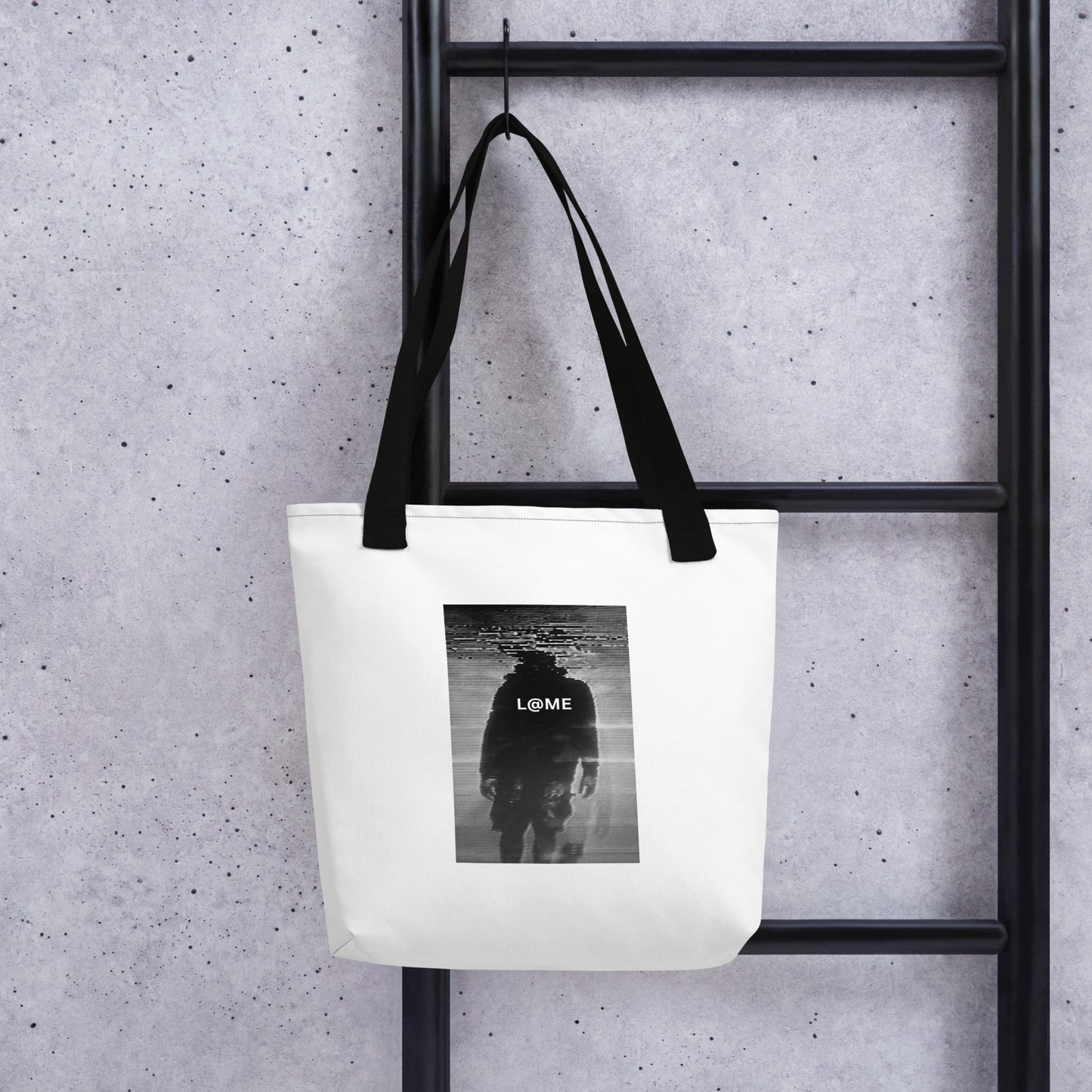 Durable tote bag with a bold L@ME graphic, featuring dual cotton handles for easy carrying.