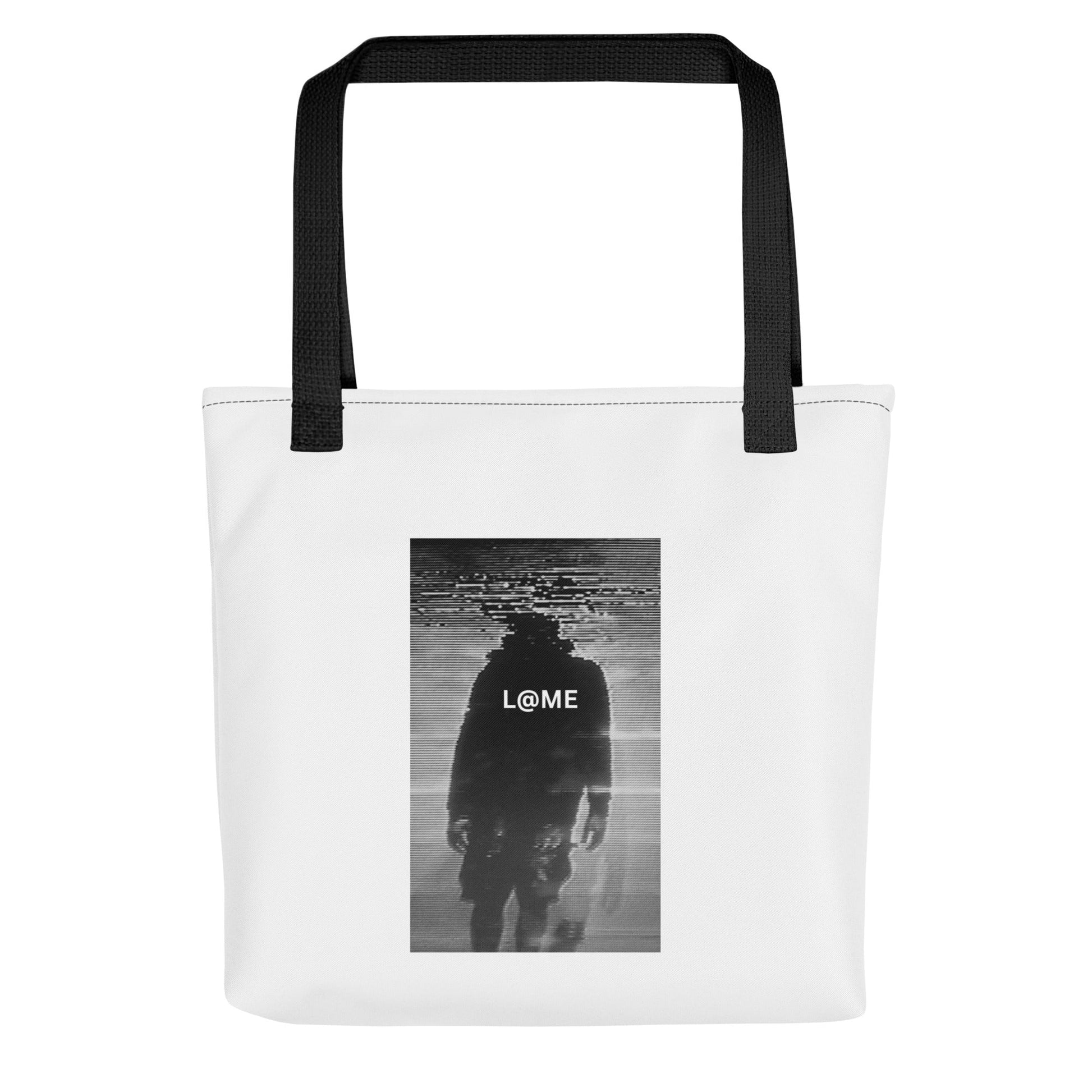 Square L@ME tote bag with glitch print and dual cotton bull denim handles