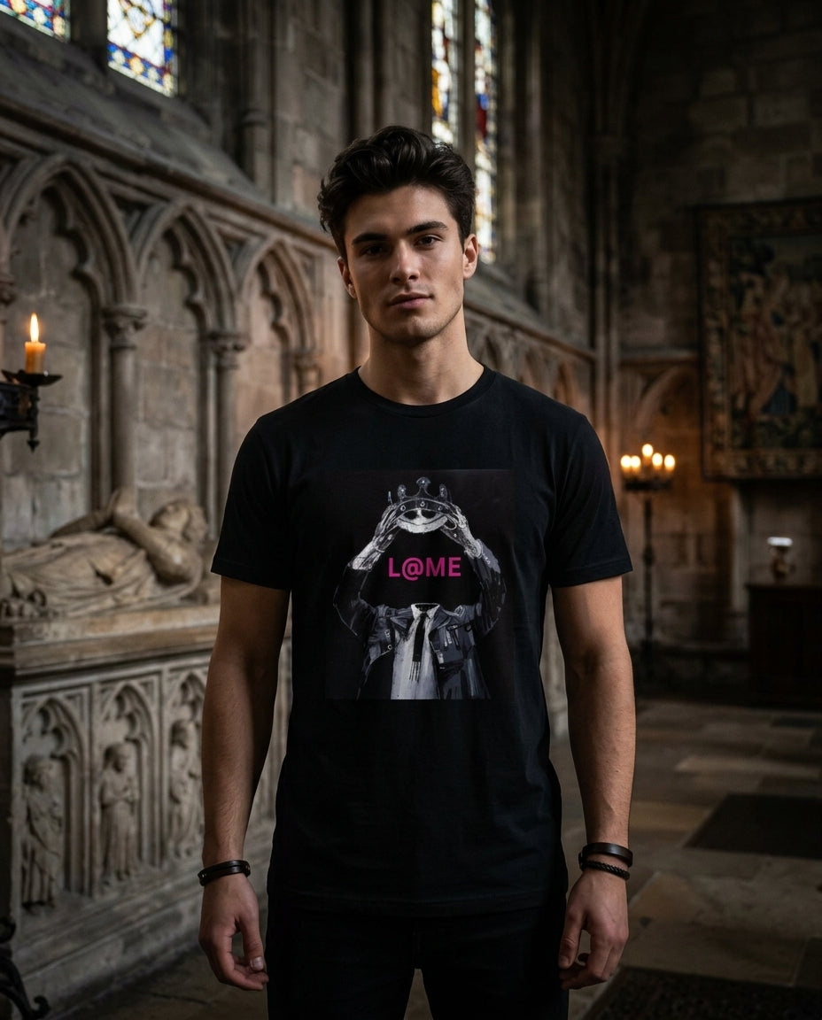 L@ME Crown King Gothic graphic tee lifestyle shot, male model