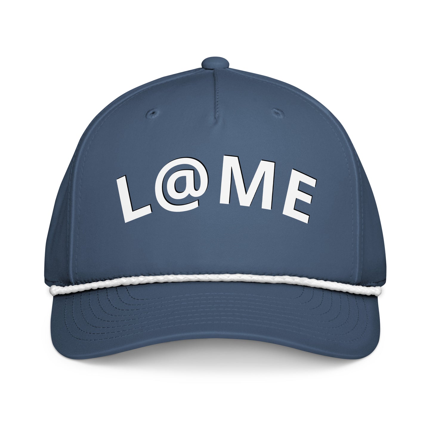 Midnight navy rope-bill cap with braided detail and embroidered logo, adjustable snapback closure.