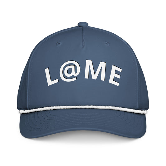 Midnight navy rope-bill cap with braided detail and embroidered logo, adjustable snapback closure.