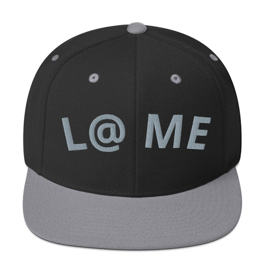 Structured green camo snapback hat with flat brim and embroidered L@ME logo