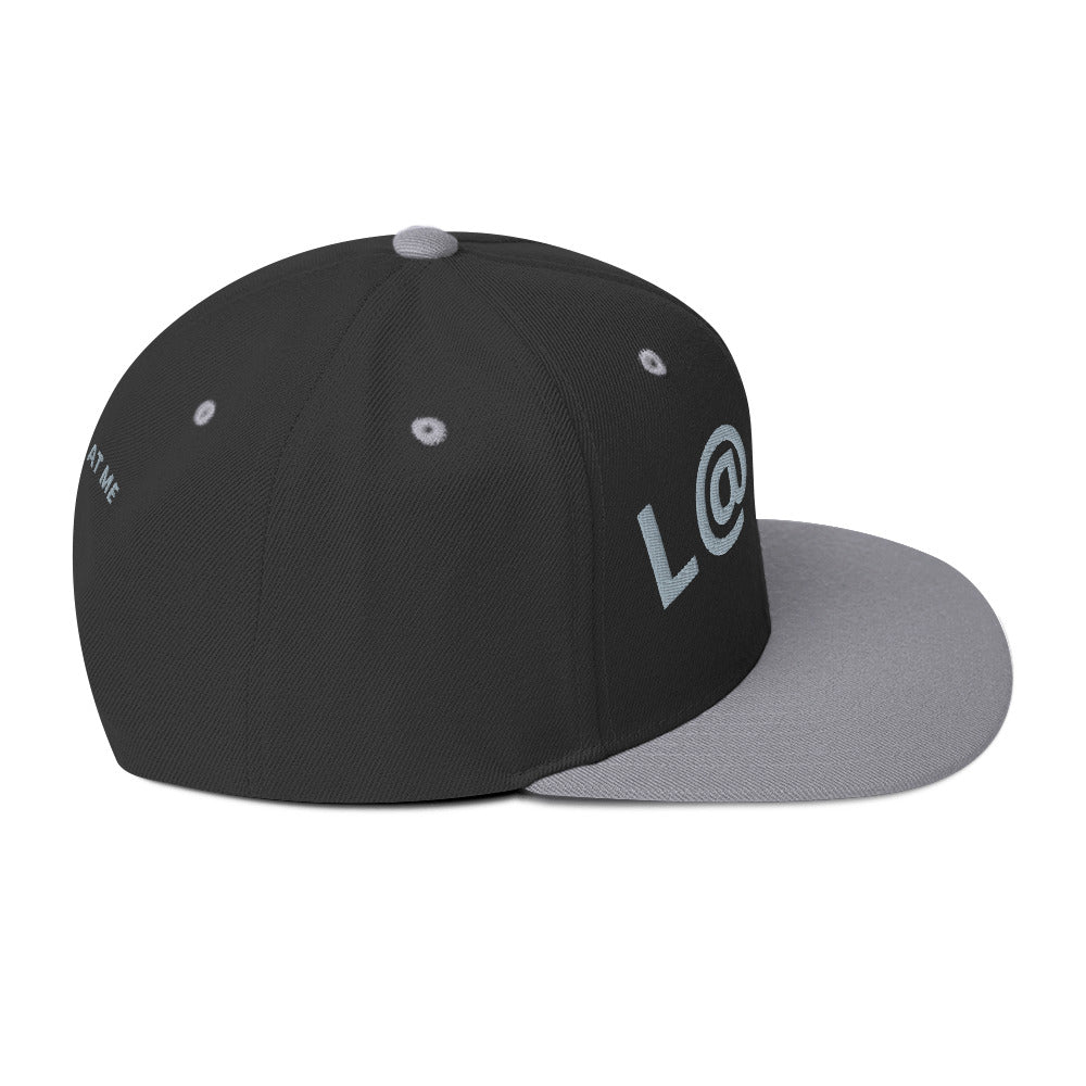 Green camo L@ME snapback hat with flat brim and embroidered logo