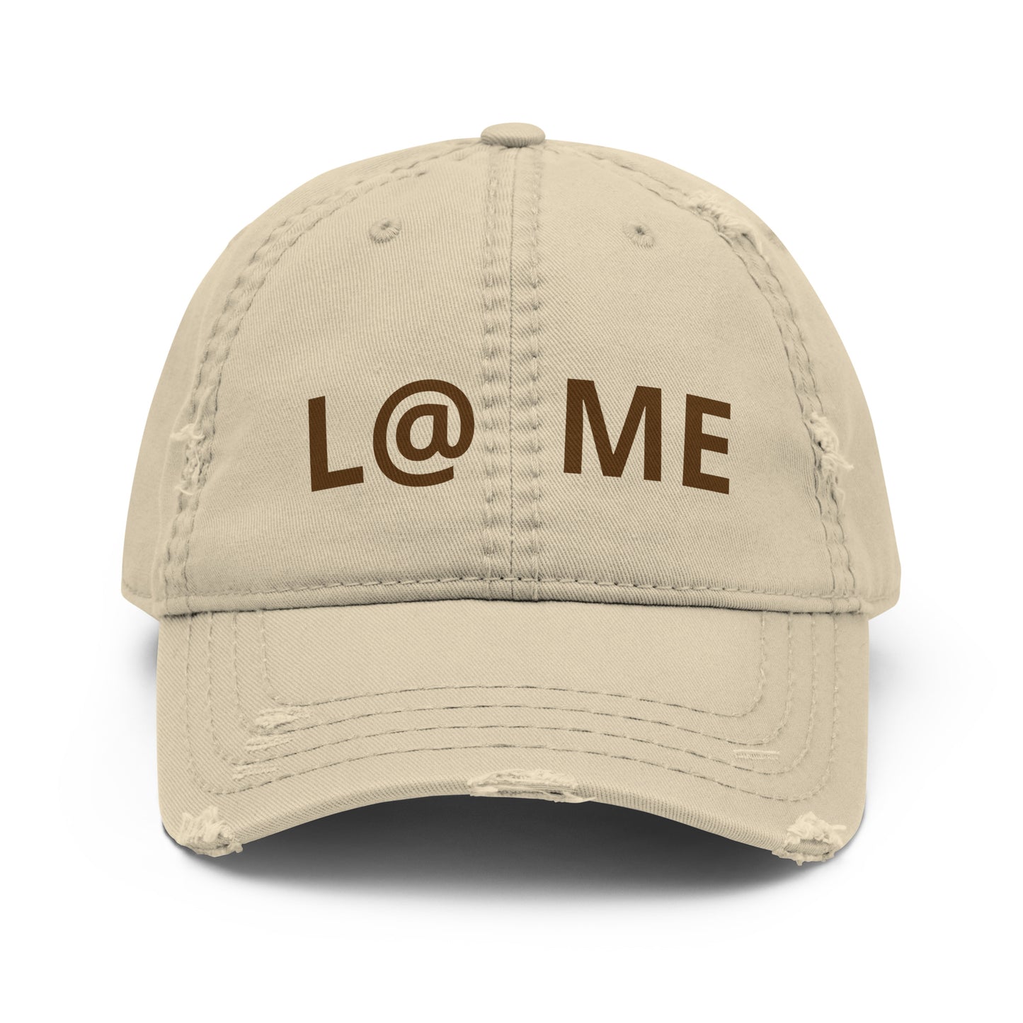 Lightweight distressed dad hat with frayed edges and adjustable strap in cotton twill
