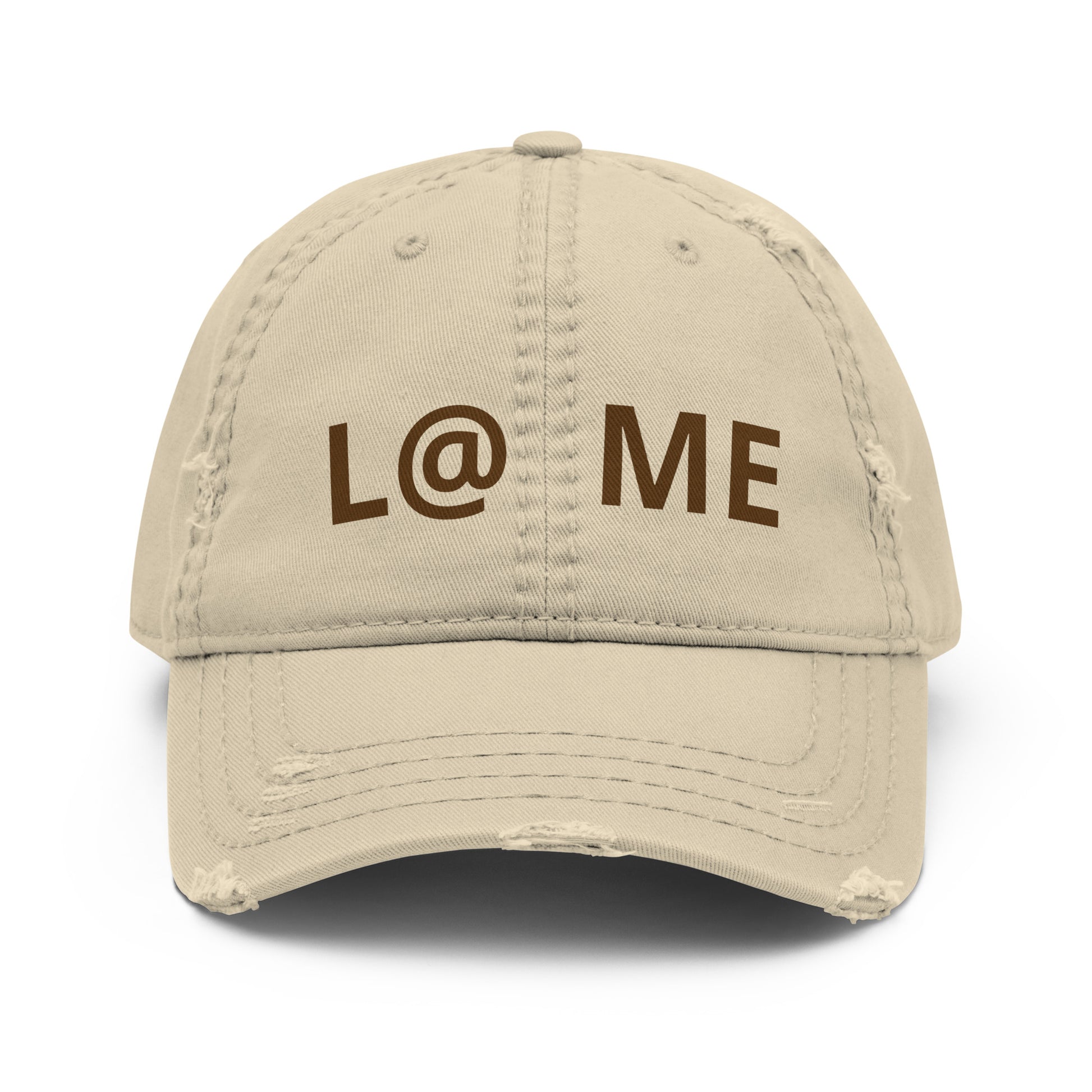 Lightweight distressed dad hat with frayed edges and adjustable strap in cotton twill