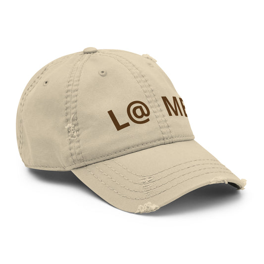 Lightweight distressed dad hat in cotton twill with frayed edges and adjustable strap