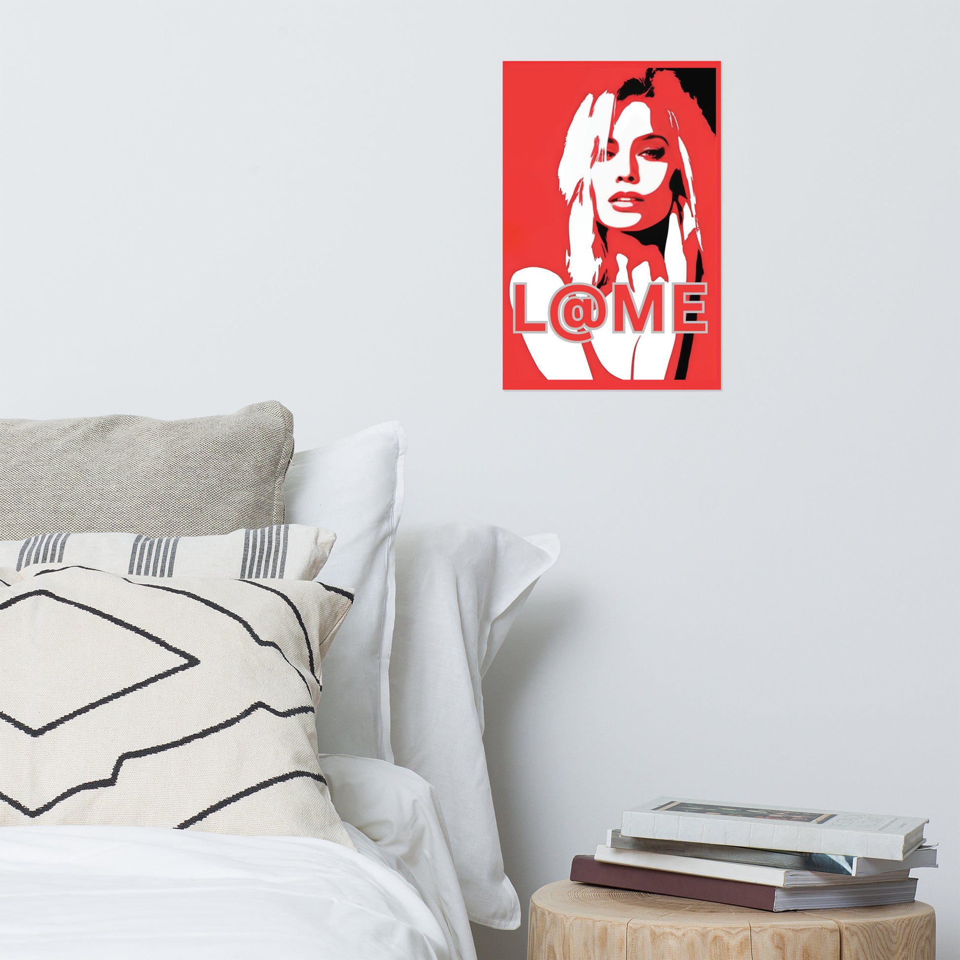 Matte art poster with a red pop-art style high-contrast portrait, size 12 by 18 inches.