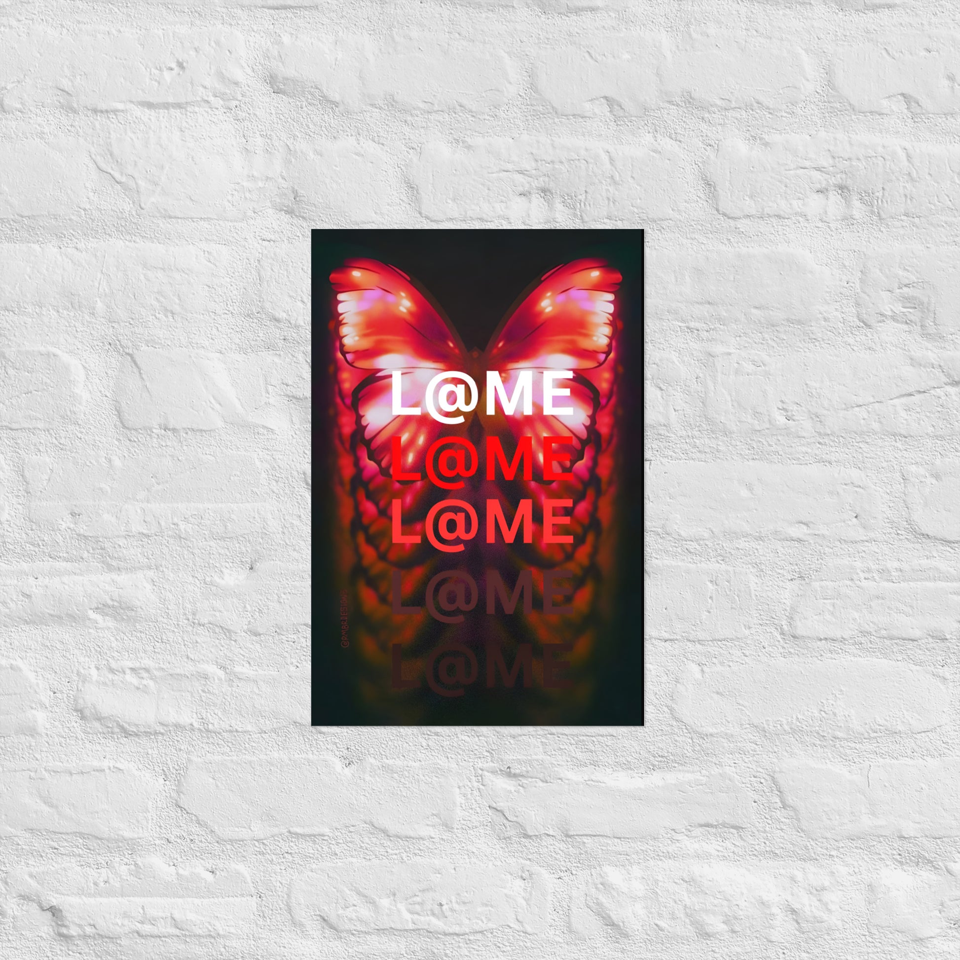 Matte art poster featuring glowing red wings on a deep black background, sized 12x18 inches.