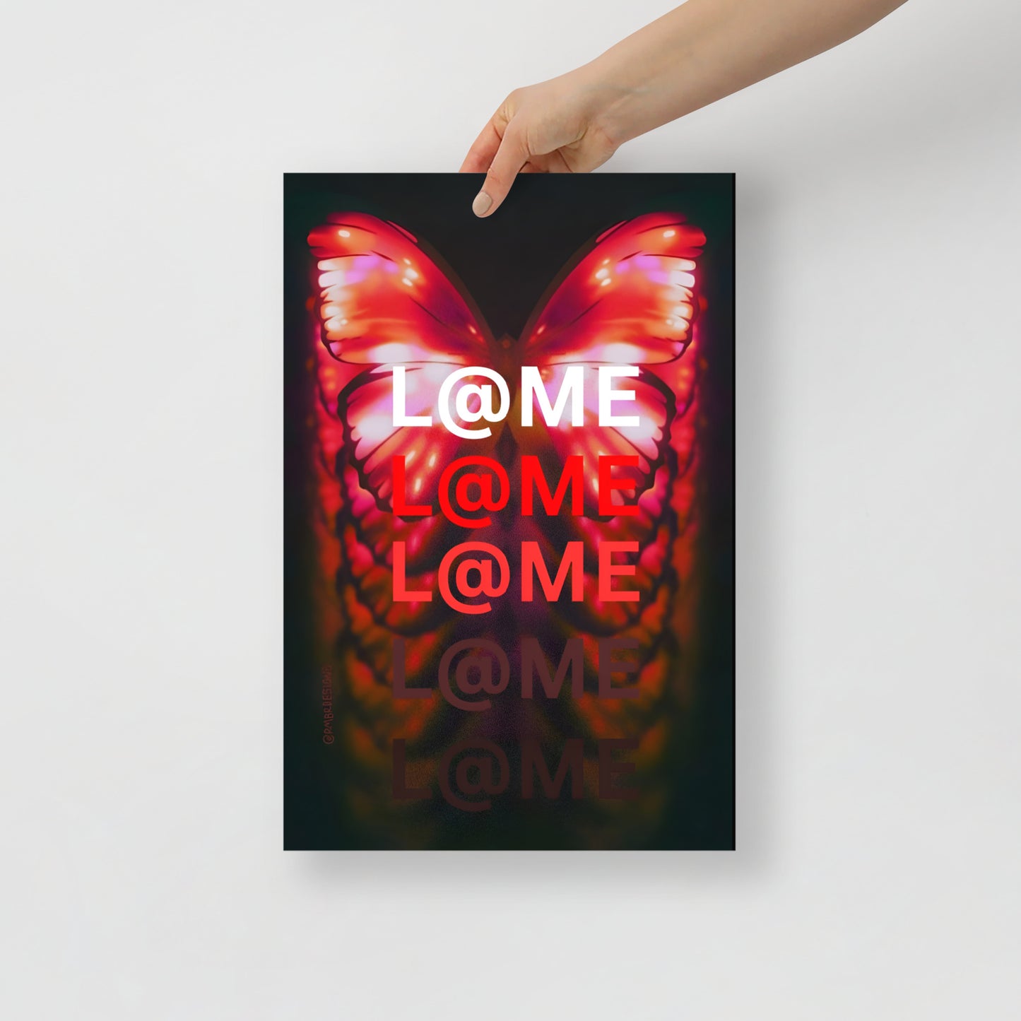 Matte art poster featuring glowing red wings on a black background, size 12 by 18 inches.