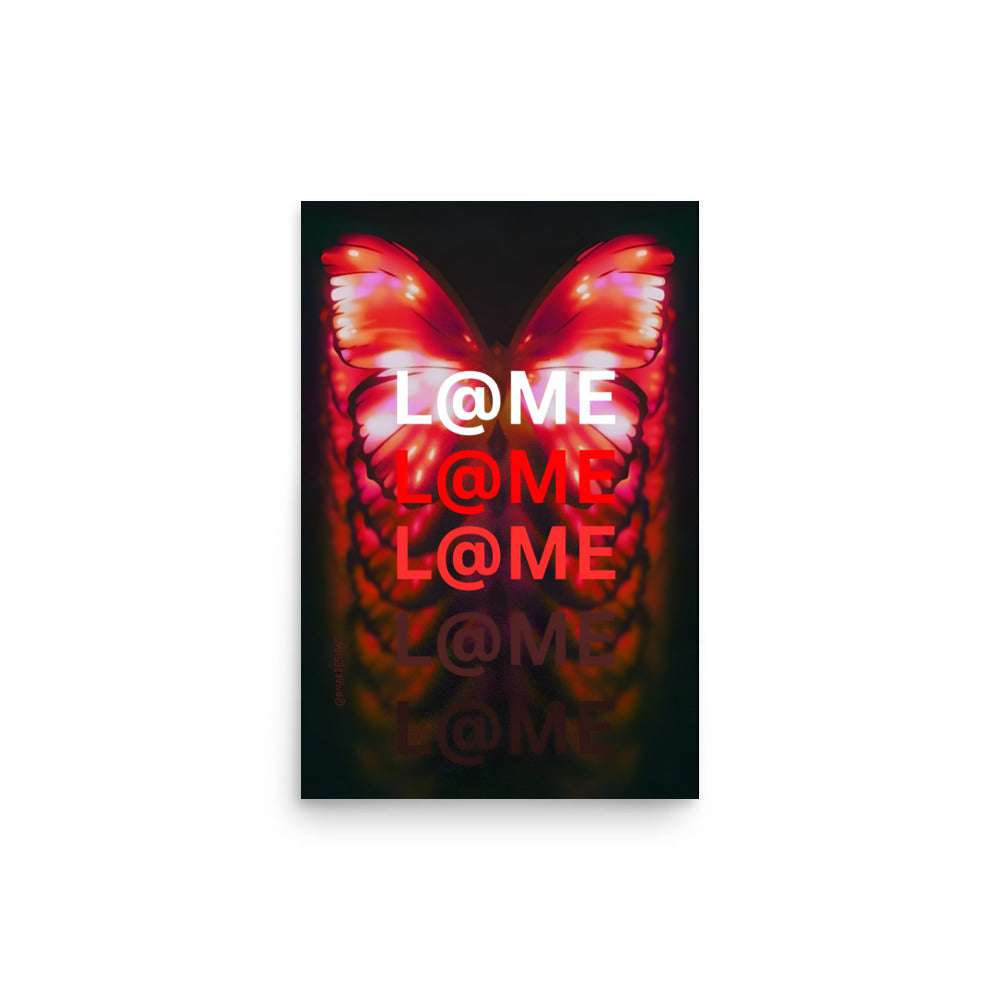 Matte art poster showing glowing red wings on a deep black background, size 12 by 18 inches