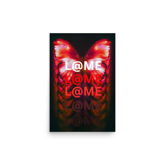 Matte art poster showing glowing red wings on a deep black background, size 12 by 18 inches