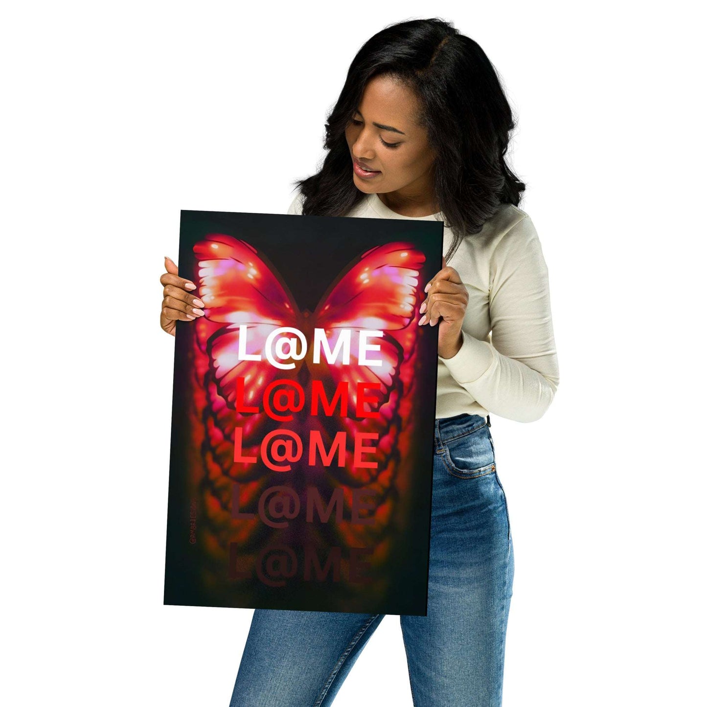 Matte art poster featuring glowing red wings on a deep black background, measuring 12x18 inches.