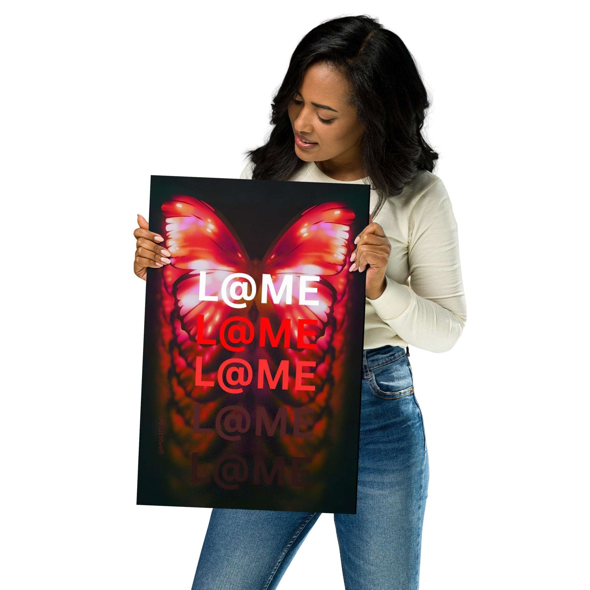 Matte art poster featuring glowing red wings on a deep black background, measuring 12x18 inches.