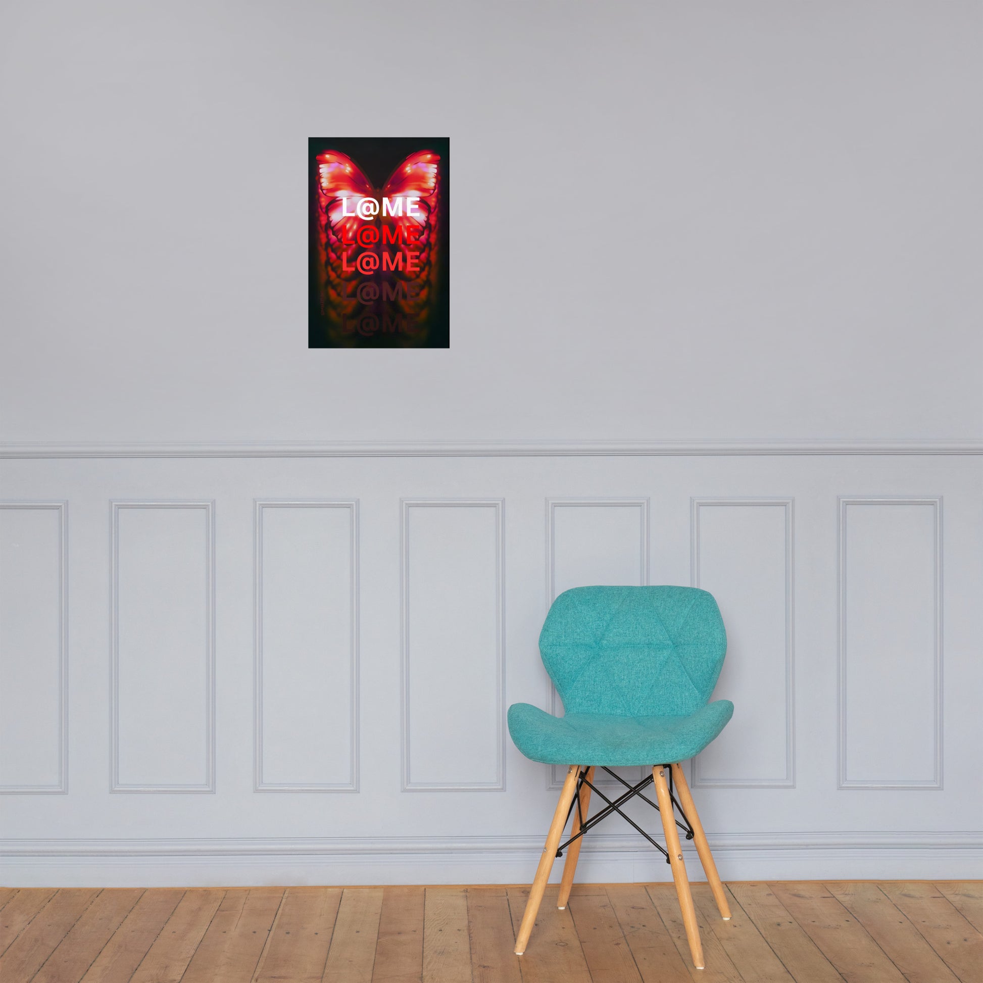 Matte art poster featuring glowing red wings on a deep black background, size 12x18 inches.