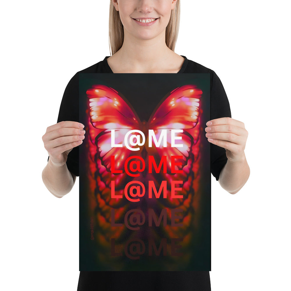 Matte art poster showing glowing red wings on a deep black background, size 12 by 18 inches