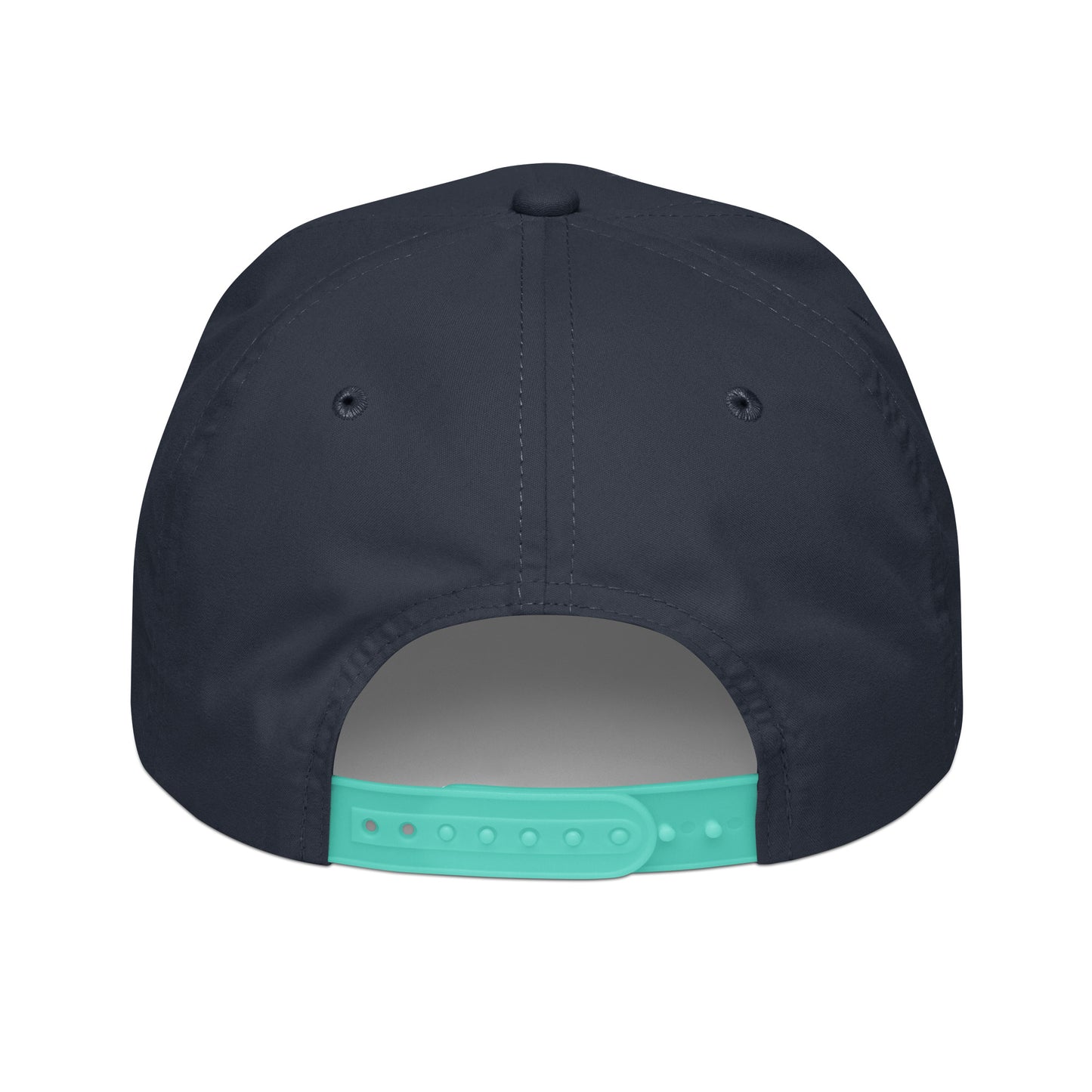 Structured five-panel cap with a semi-curved bill and contrasting rope detail.