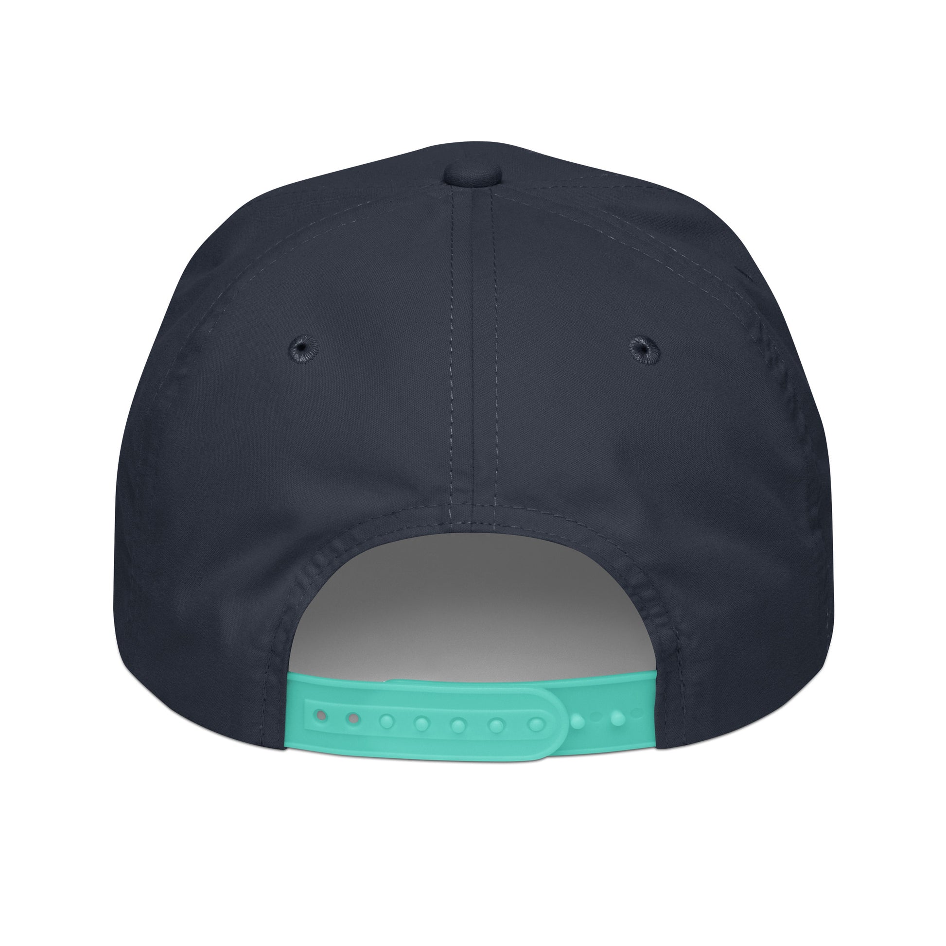Structured five-panel cap with a semi-curved bill and contrasting rope detail.