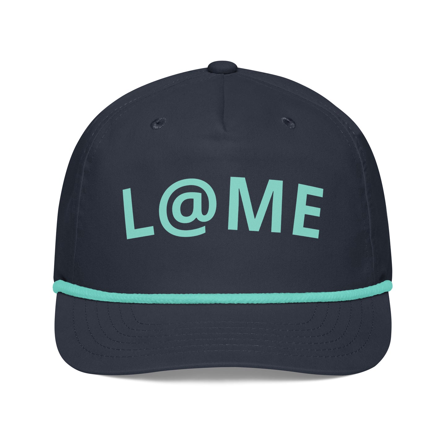 A structured five-panel golf cap with a rope detail across the semi-curved bill.