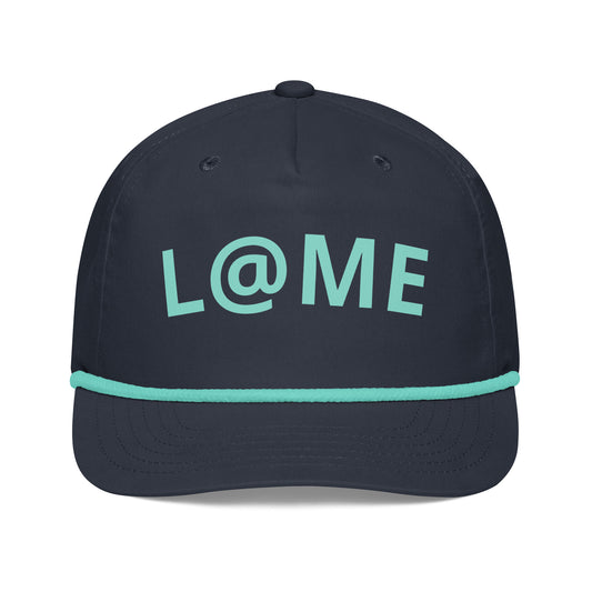 A structured five-panel golf cap with a rope detail across the semi-curved bill.