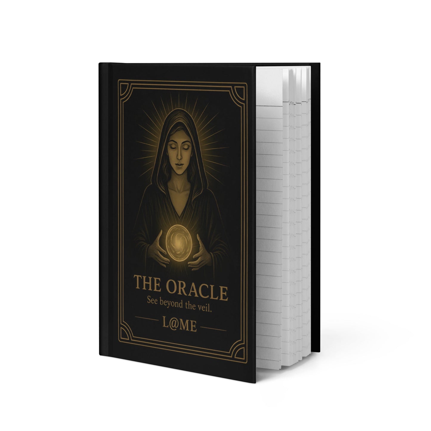 Hardcover journal with gold "Oracle" artwork on a matte black cover and 150 lined pages.