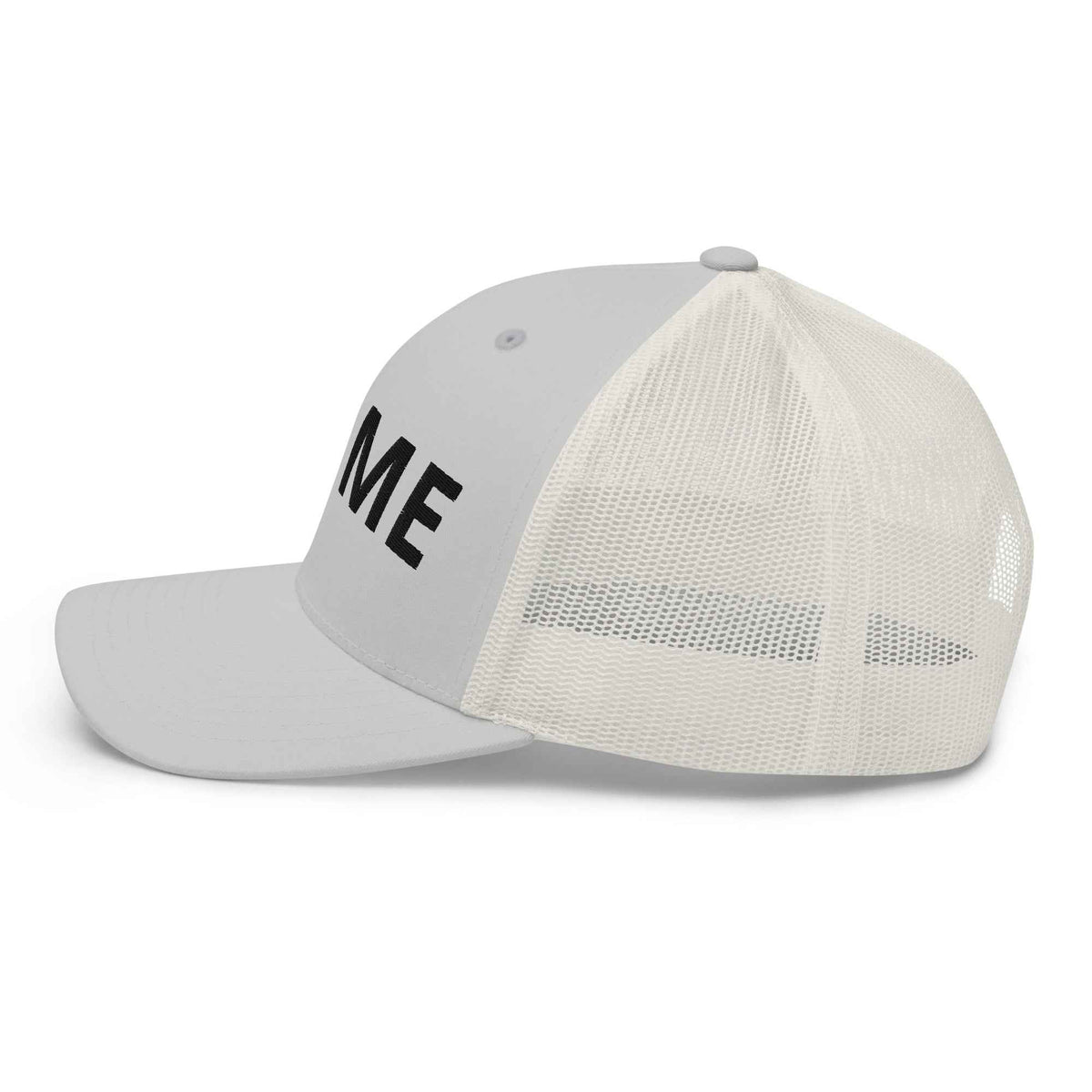 L@ME Structured Trucker Hat, Grey Mesh Six-Panel Snapback Cap