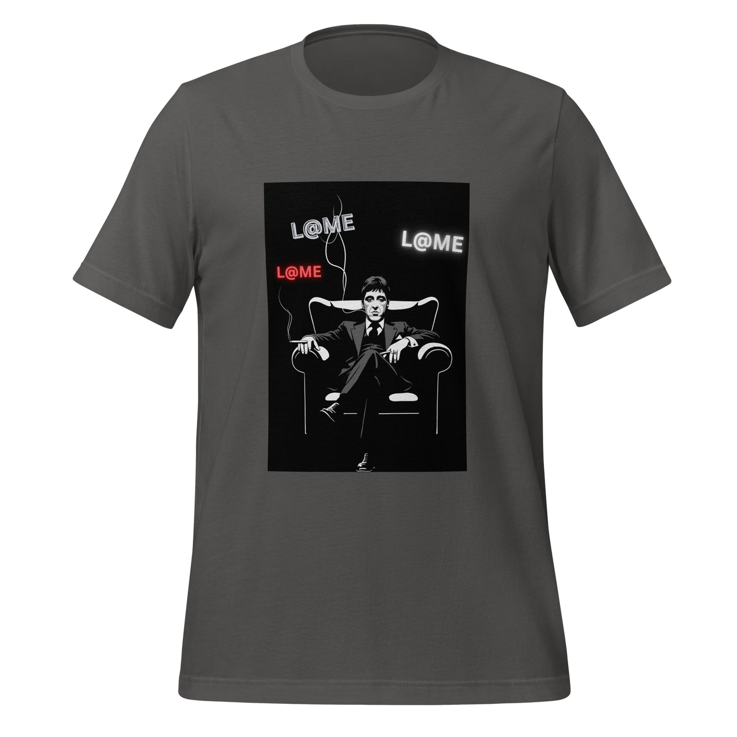 Black tee featuring red and white L@ME logos, made from 100% combed cotton.