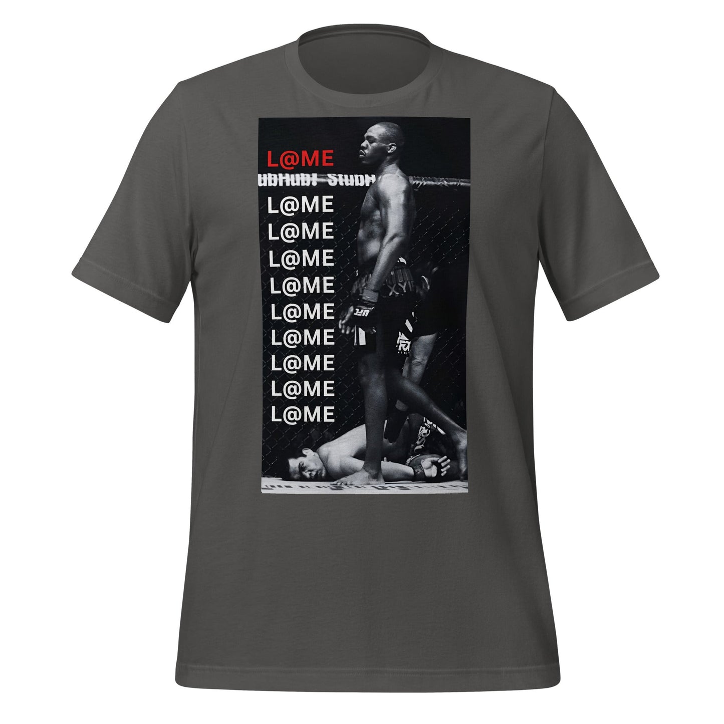 Black graphic tee featuring a bold monochrome print and the L@ME logo.