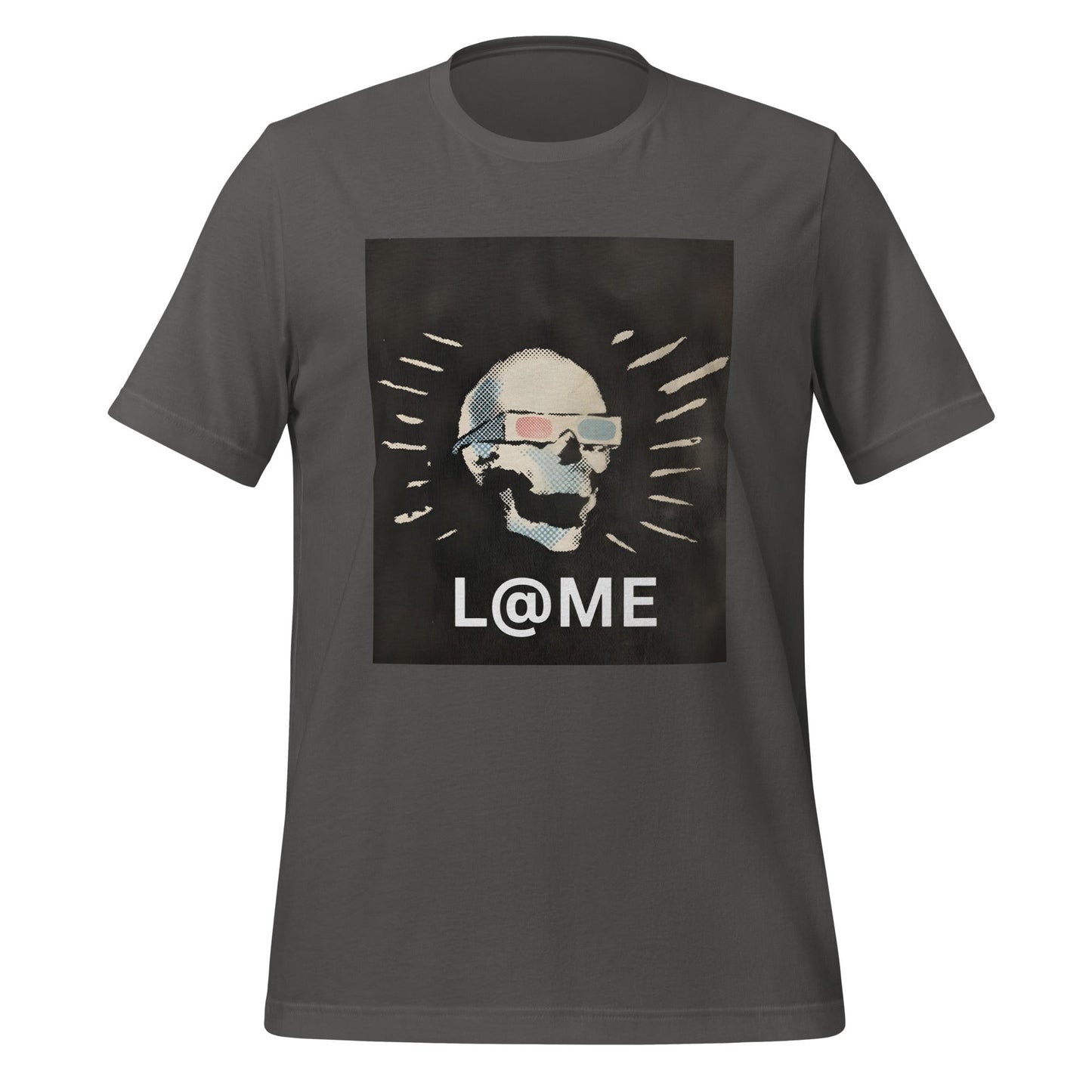 Black streetwear tee featuring a stylized skull with lightburst accents and tinted shades.
