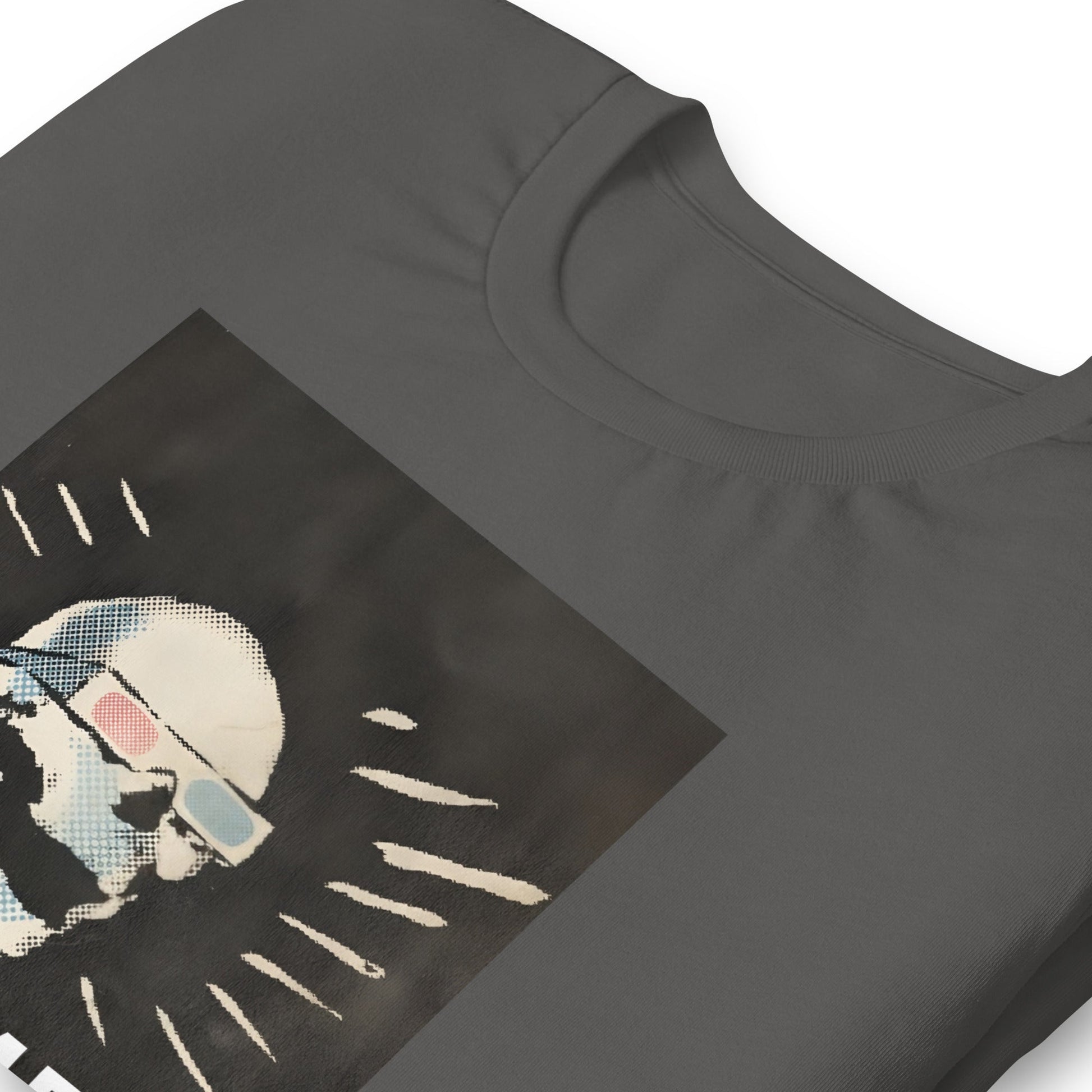 Black streetwear tee featuring a stylized skull with lightburst accents and tinted shades.