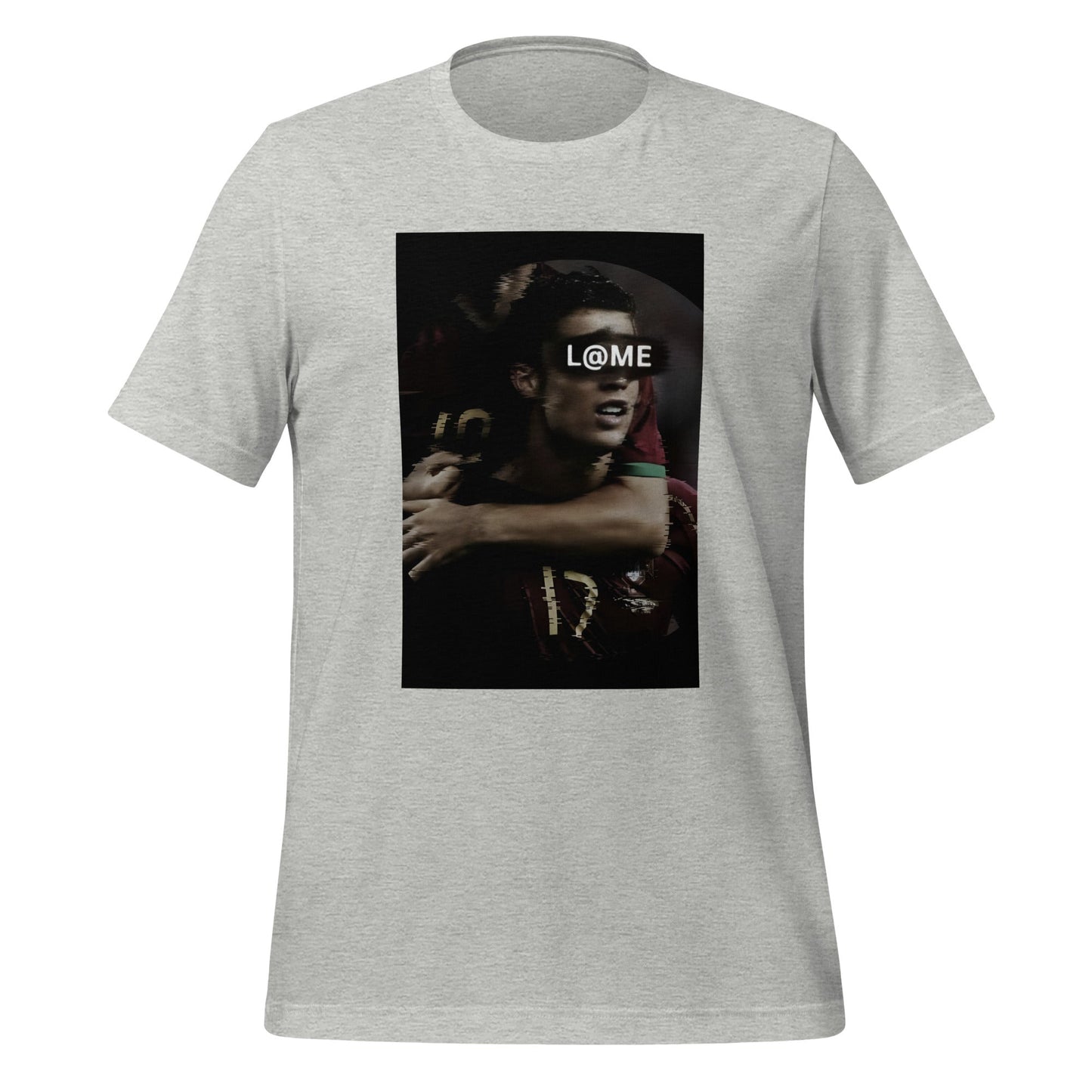 Black-and-red graphic t-shirt featuring a bold portrait and L@ME logo across the eyes.