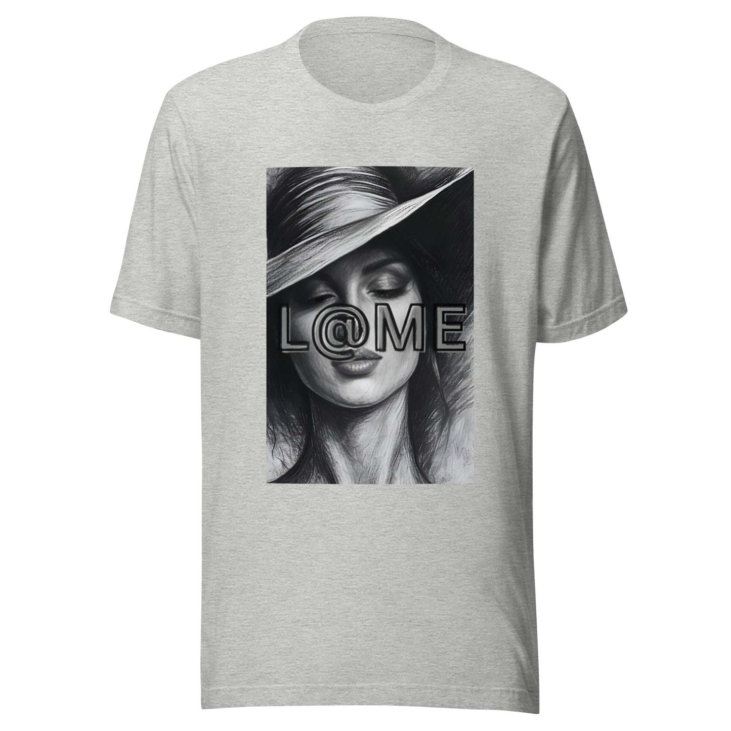 Black T-shirt featuring a monochrome portrait and the L@ME logo on the front.