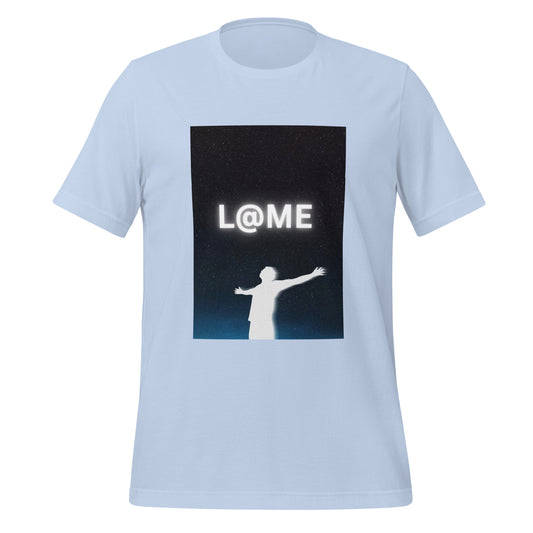 Unisex white t-shirt with a glowing silhouette and starry night sky design on front
