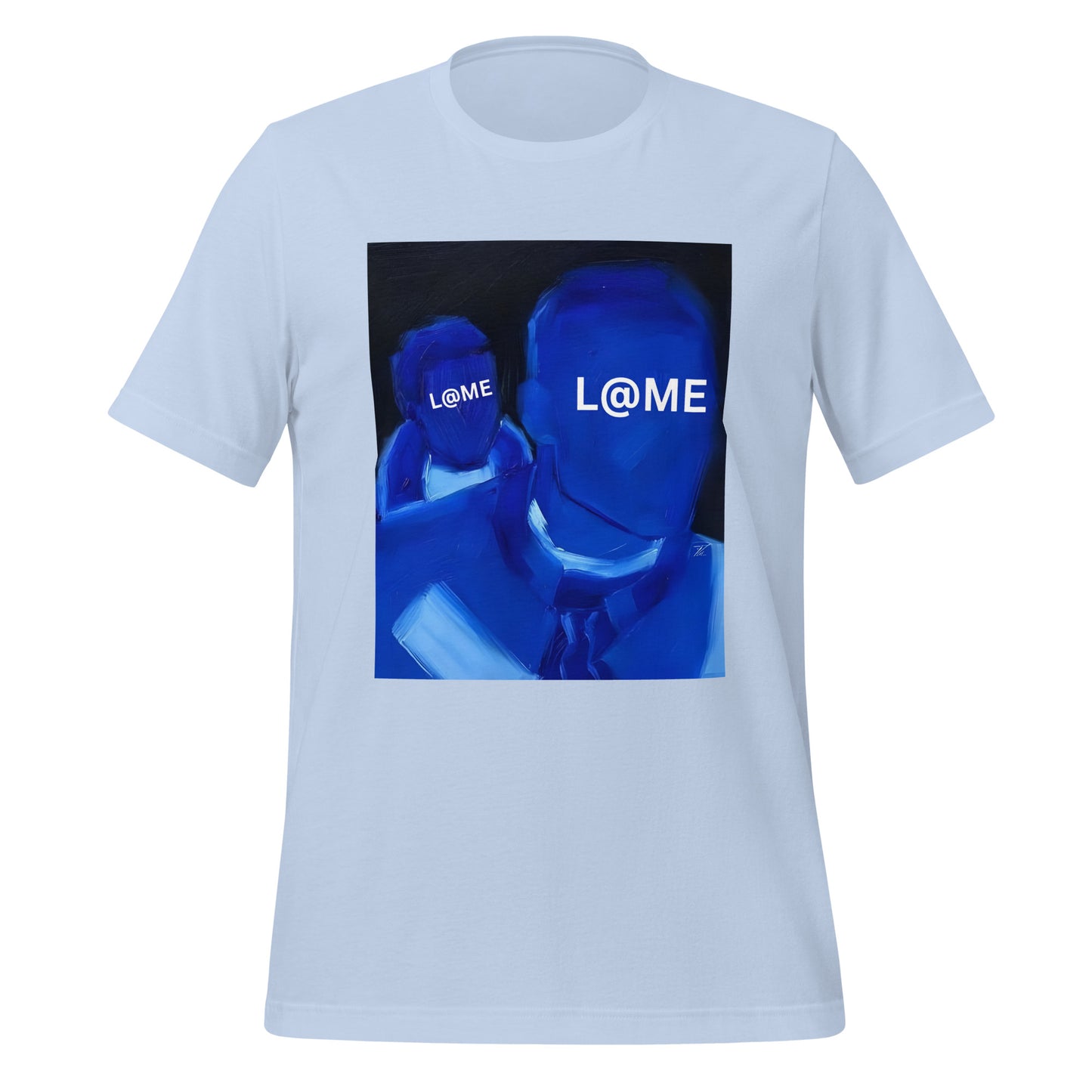 Midnight blue unisex t-shirt with bold L@ME branding and double-figure design.