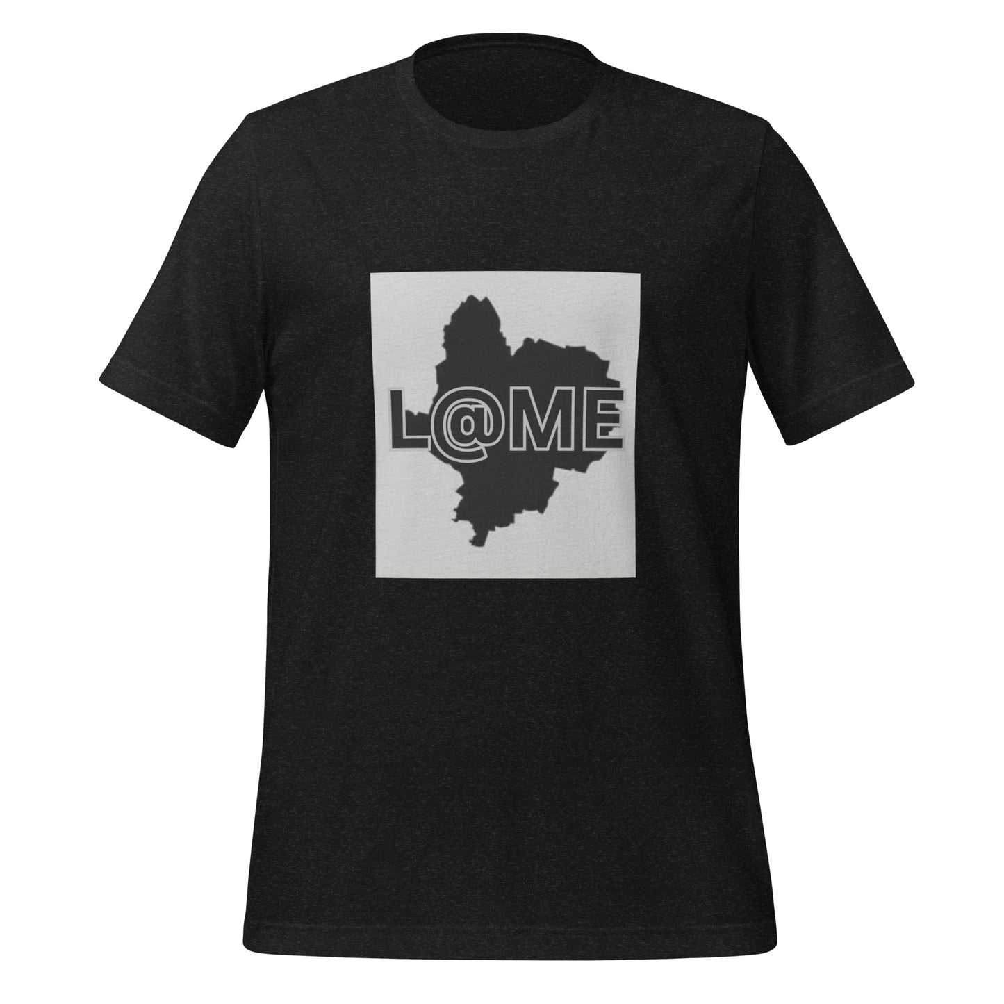 Unisex white cotton T-shirt with a bold black shadow map graphic on the front.
