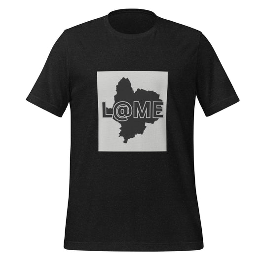 Unisex white cotton T-shirt with a bold black shadow map graphic on the front.