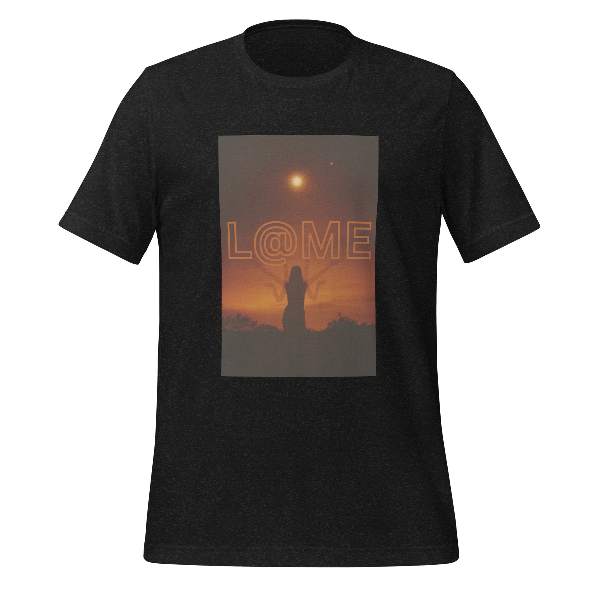 Unisex t-shirt featuring a serene figure wading toward a luminous doorway over tranquil waters.