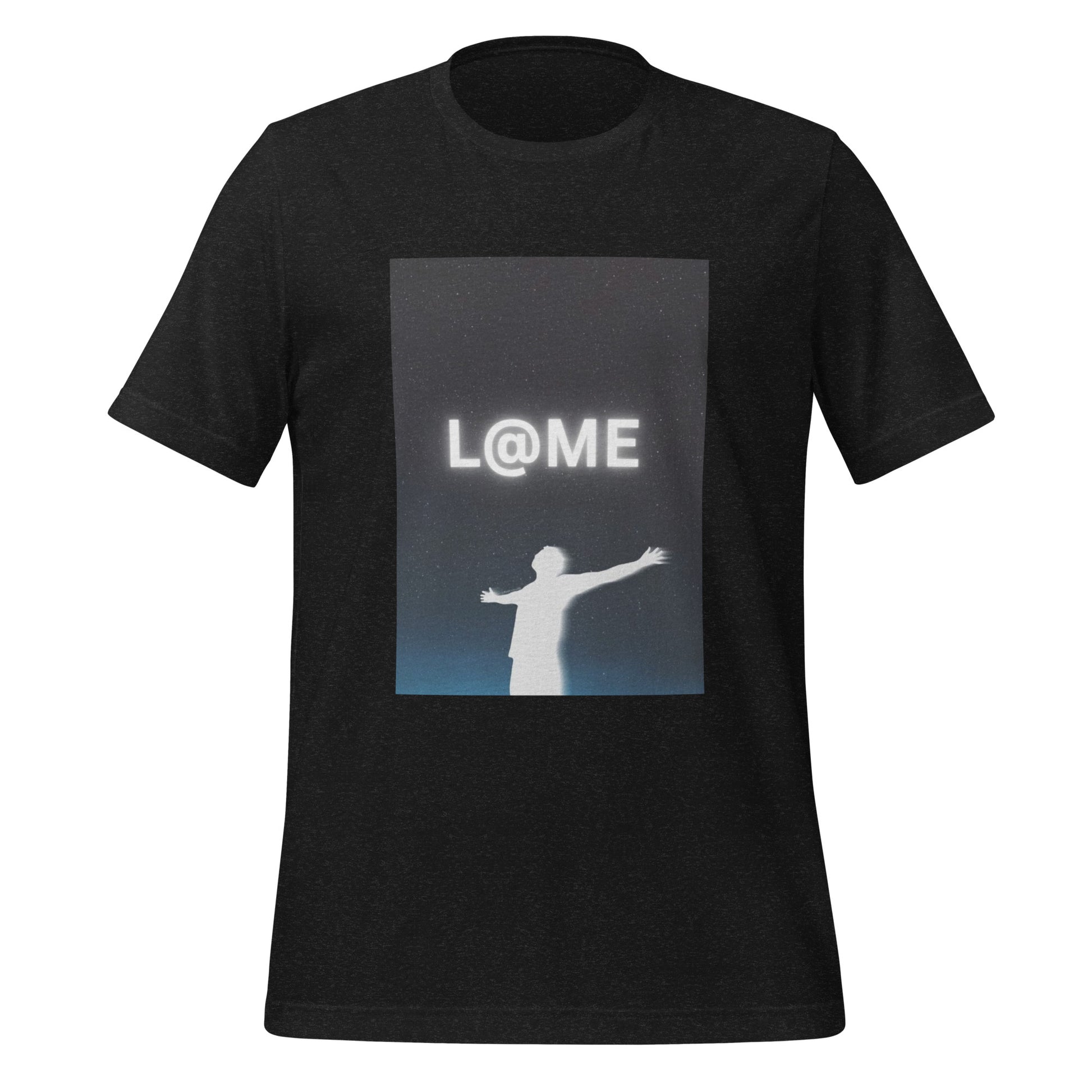 Unisex t-shirt featuring a luminous white silhouette under a starry sky with the L@ME logo.