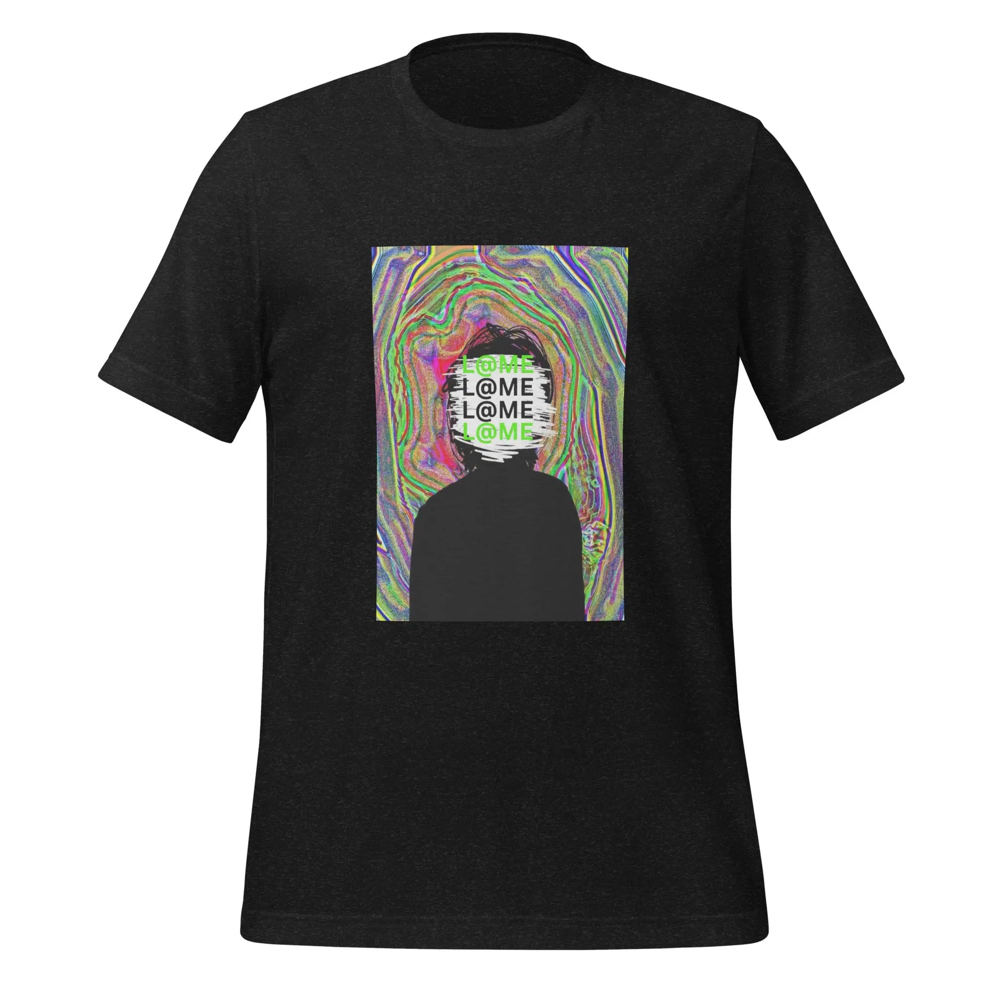 Unisex t-shirt featuring a black silhouette against vibrant neon psychedelic patterns.