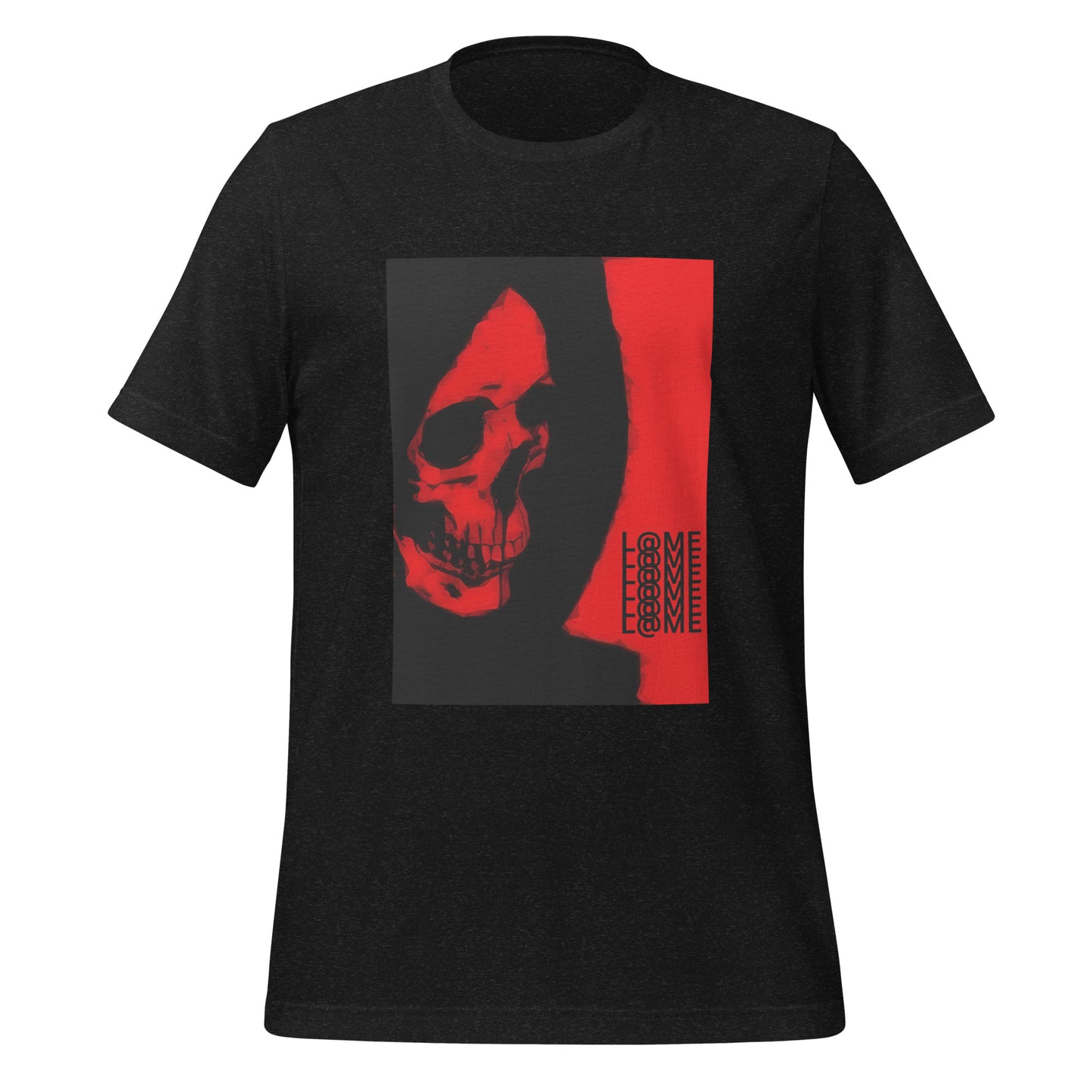 Unisex red t-shirt featuring a skull graphic and L@ME typography for a bold streetwear look.