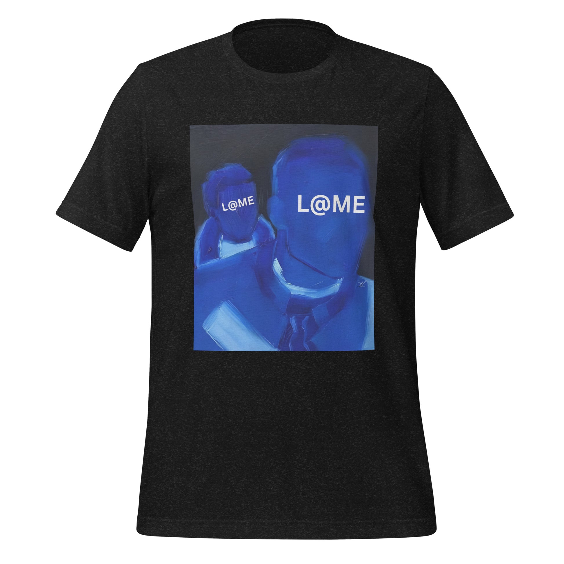 Unisex T-shirt in midnight blue with double-figure design and L@ME branding on front