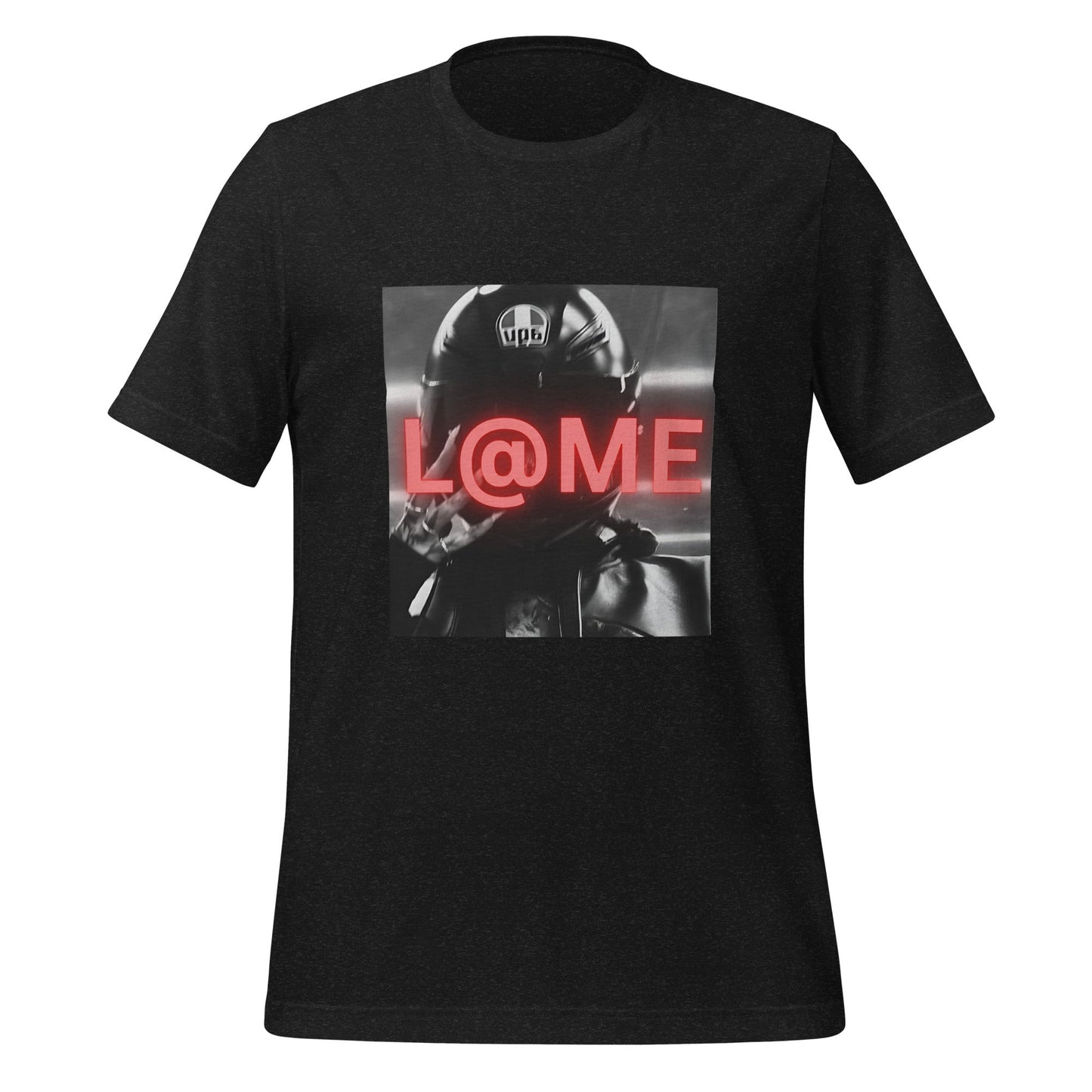 L@ME Neon Rider T-shirt with red neon helmet graphic on soft cotton fabric